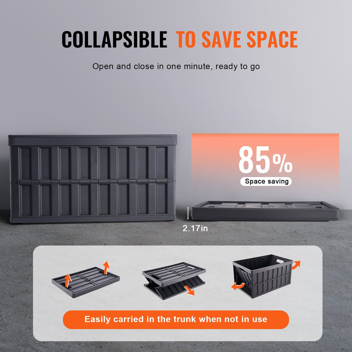 Storage Bins Collapsible 3-Pack 65L with Lids Foldable Heavy Duty Plastic