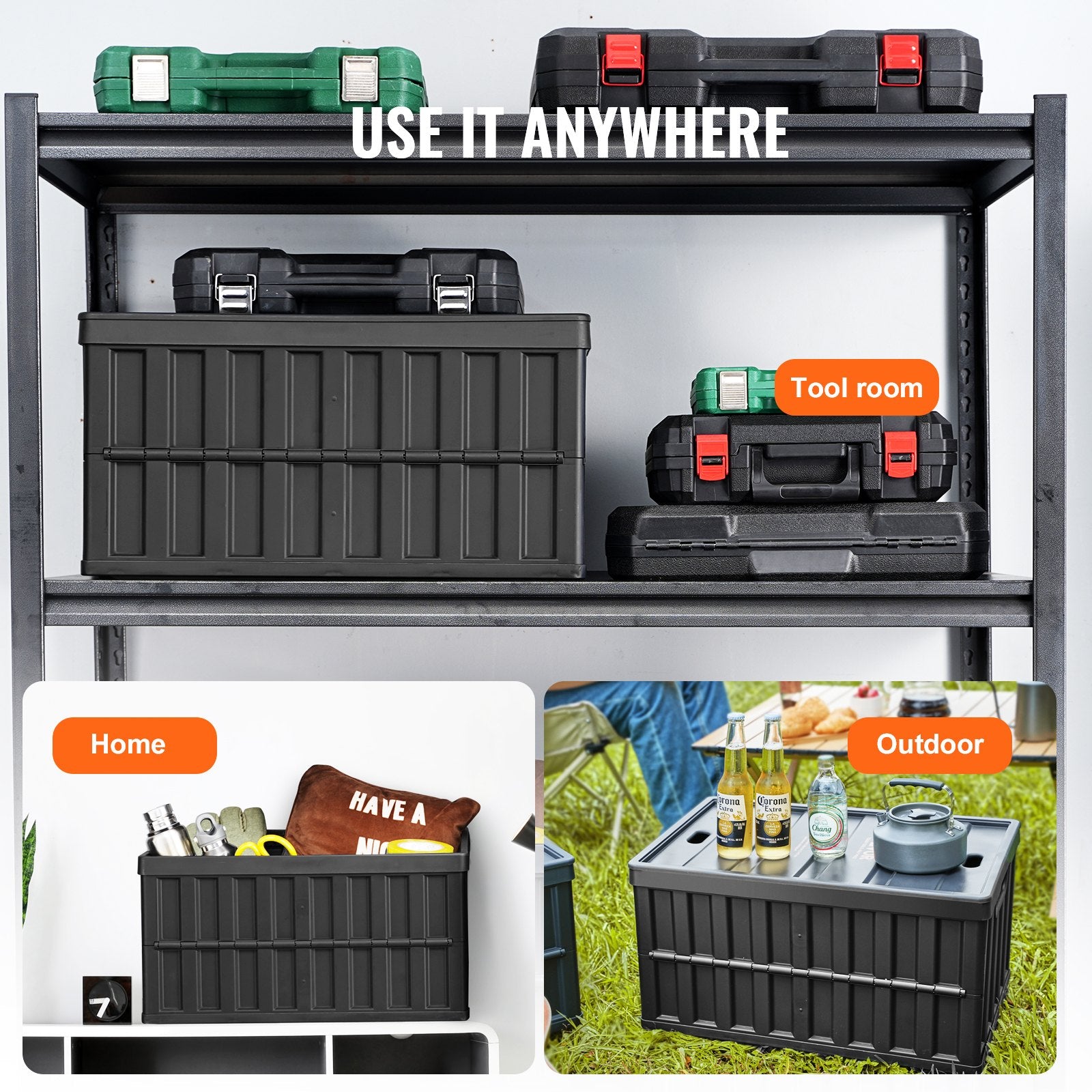 Storage Bins Collapsible 3-Pack 65L with Lids Foldable Heavy Duty Plastic