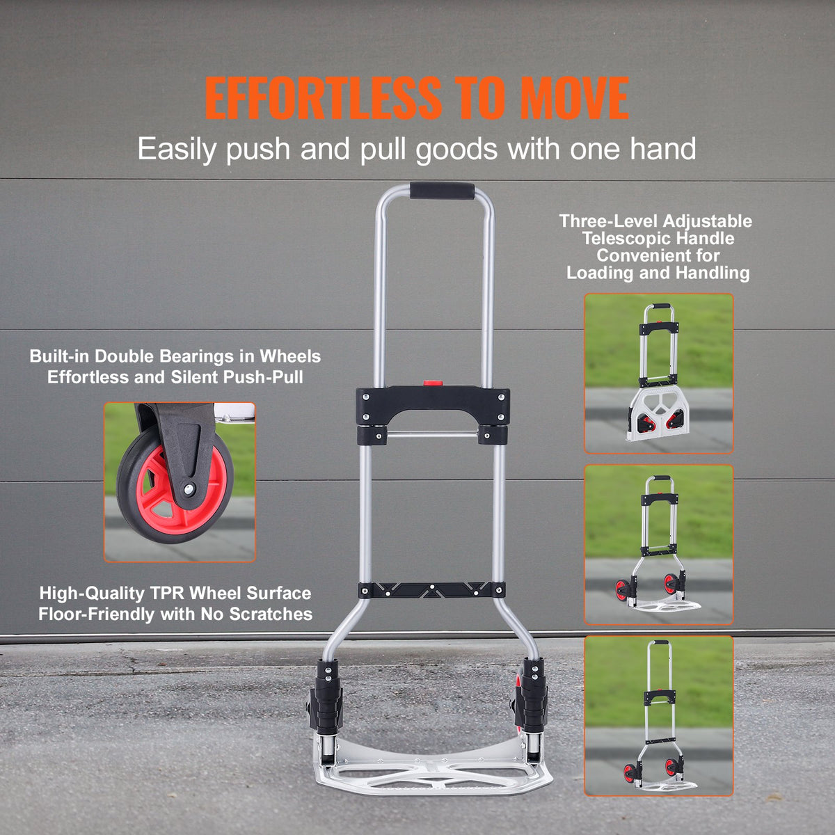 Hand Truck Folding Aluminum 80KG Convertible Dolly Telescoping Handle Wheels