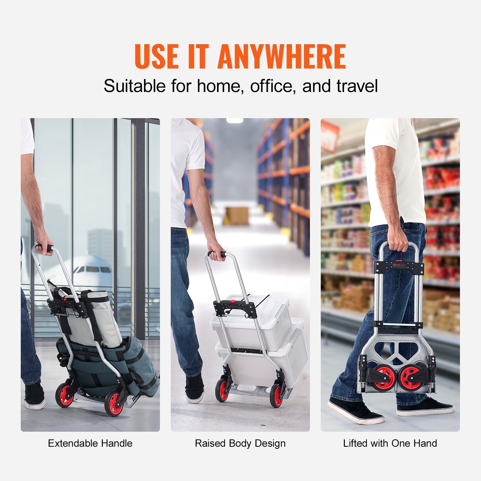 Hand Truck Folding Aluminum 80KG Convertible Dolly Telescoping Handle Wheels