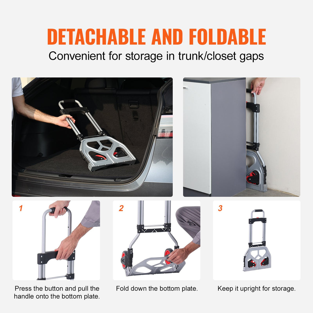 Hand Truck Folding Aluminum 80KG Convertible Dolly Telescoping Handle Wheels