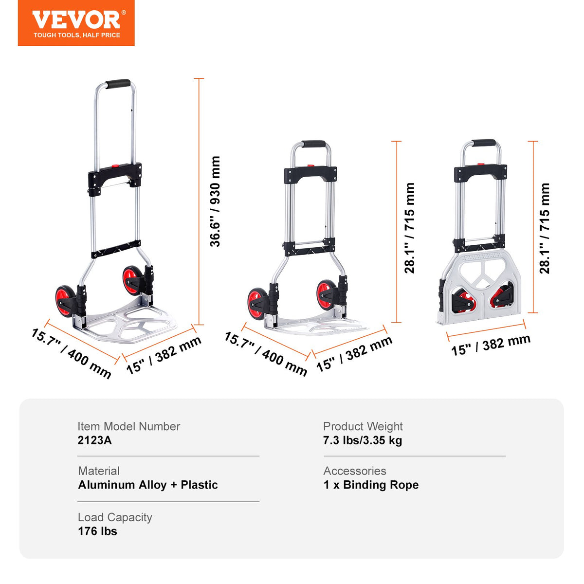 Hand Truck Folding Aluminum 80KG Convertible Dolly Telescoping Handle Wheels