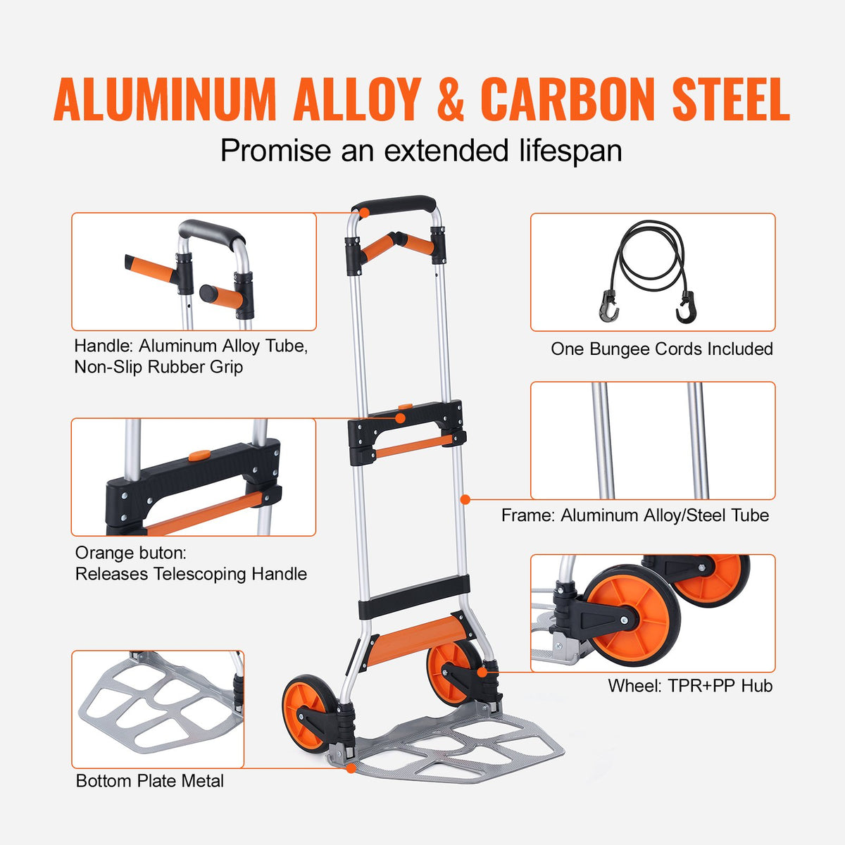 Hand Truck Folding 140kg Load Aluminum Portable Convertible Dolly with Wheels