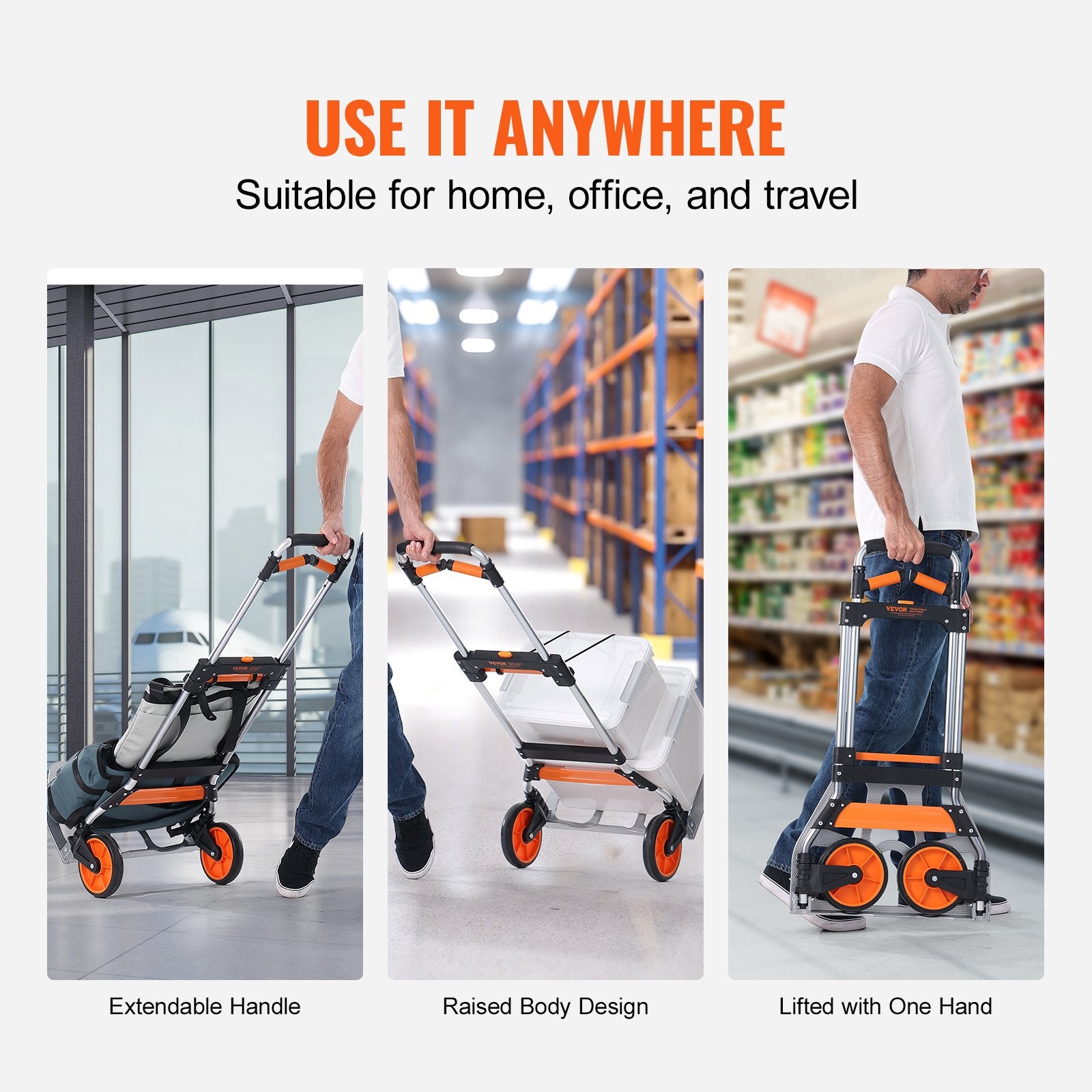 Hand Truck Folding 140kg Load Aluminum Portable Convertible Dolly with Wheels