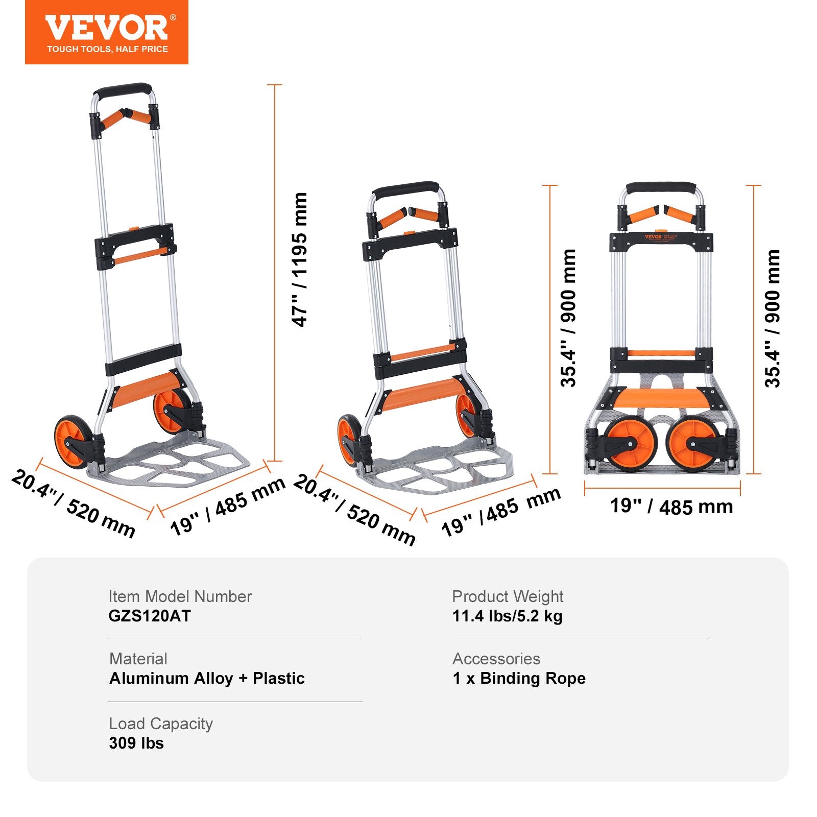 Hand Truck Folding 140kg Load Aluminum Portable Convertible Dolly with Wheels