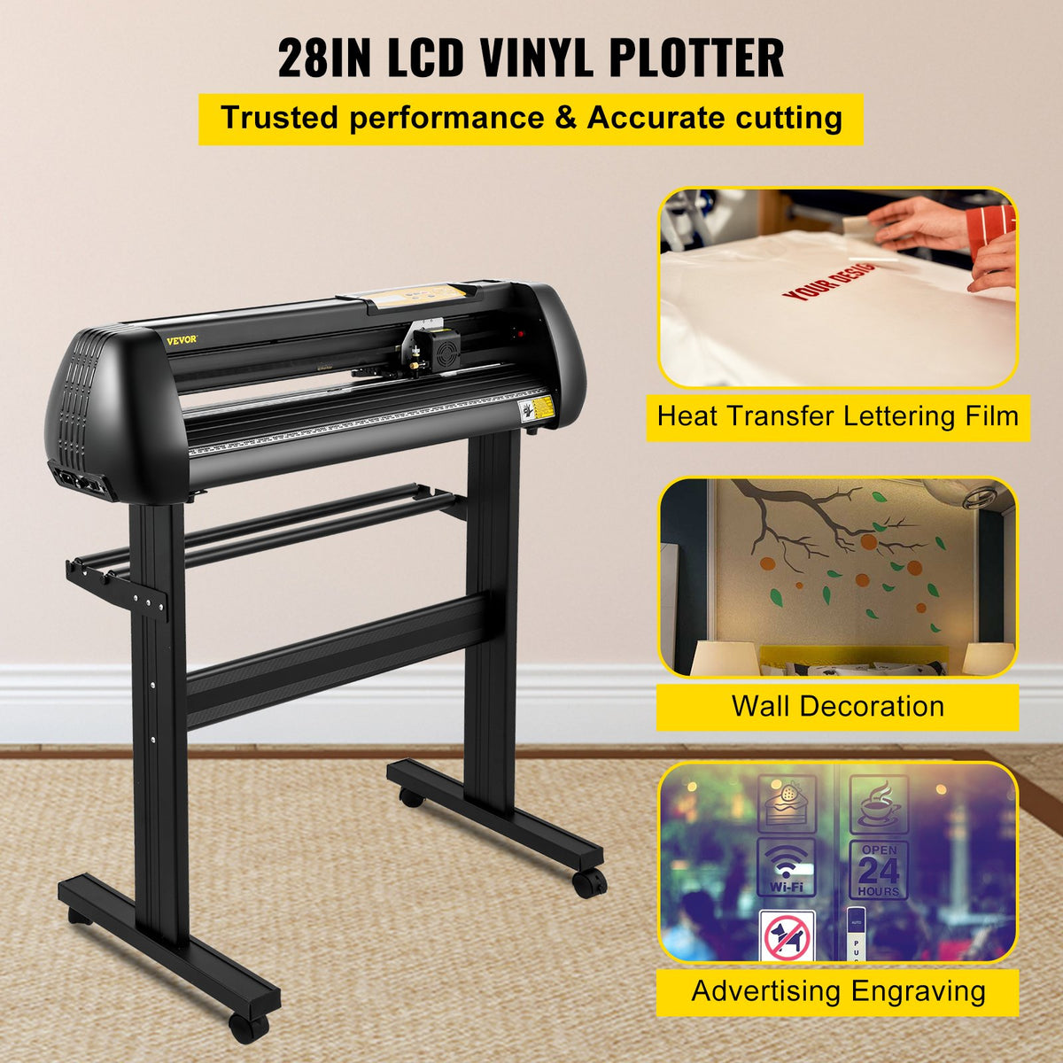 28" Vinyl Cutter Plotter 72cm Feed 63cm Cut Width Adjustable Force Speed Kits