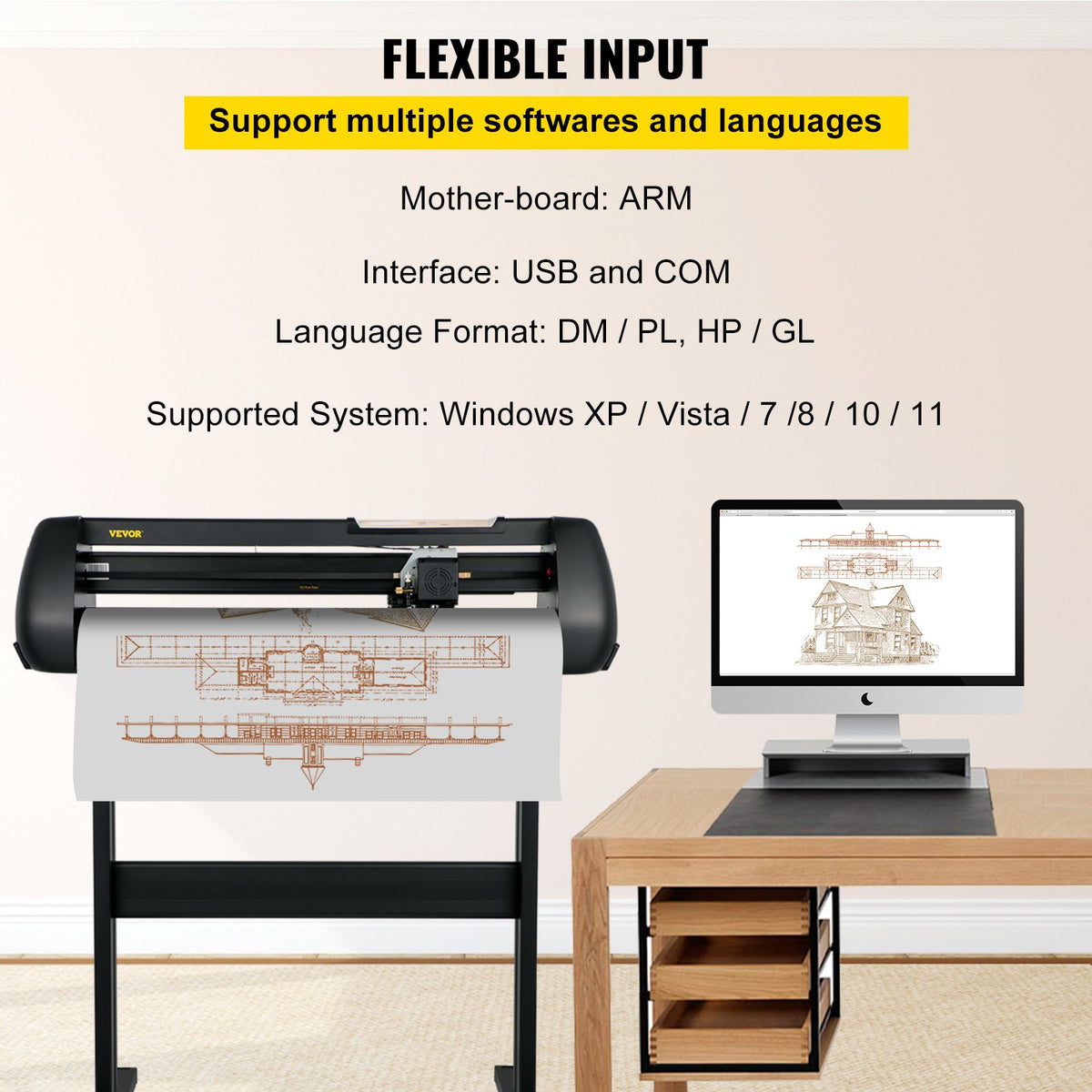 28" Vinyl Cutter Plotter 72cm Feed 63cm Cut Width Adjustable Force Speed Kits
