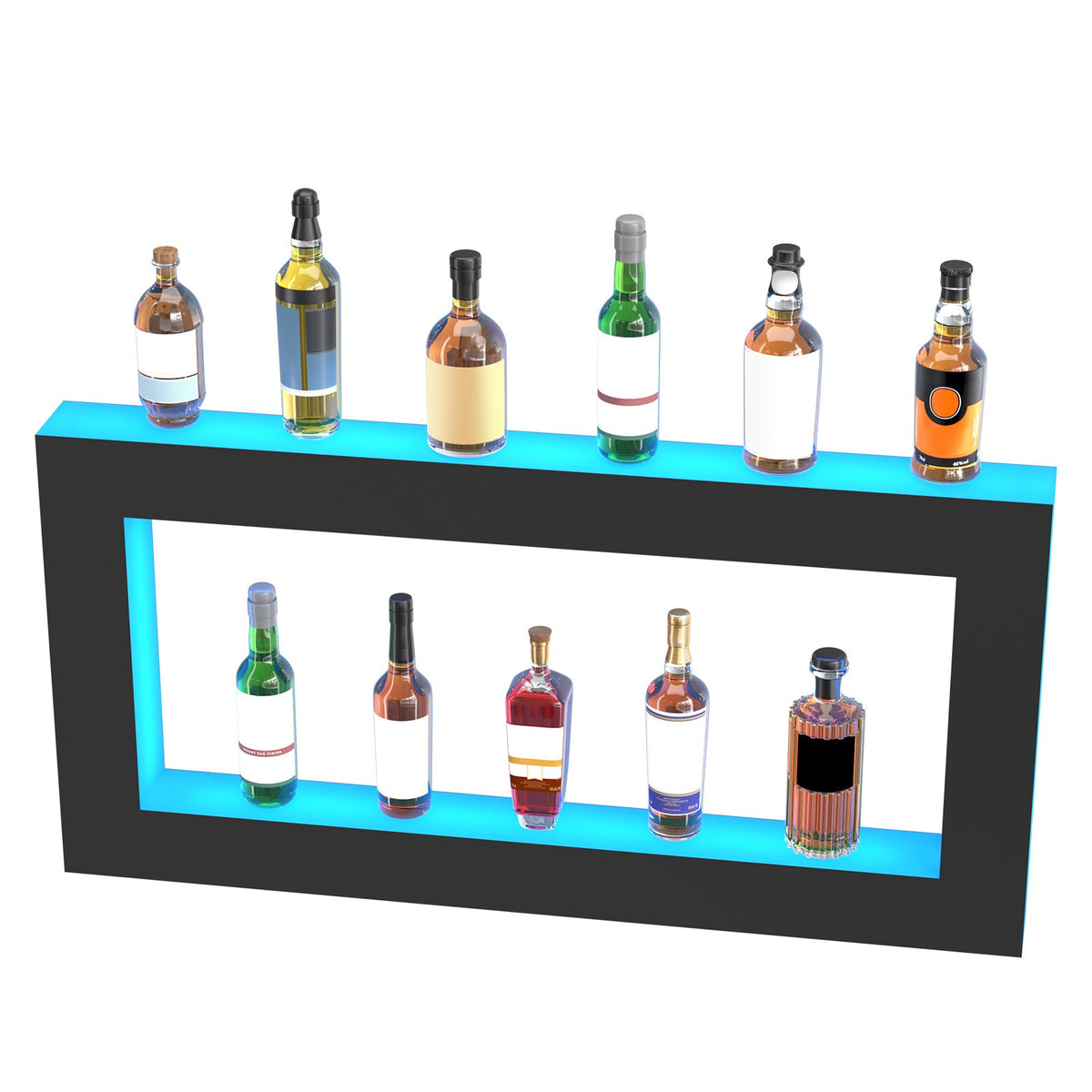 LED Lighted Liquor Bottle Display Square 48in Acrylic Wall-Mounted Bar Shelf