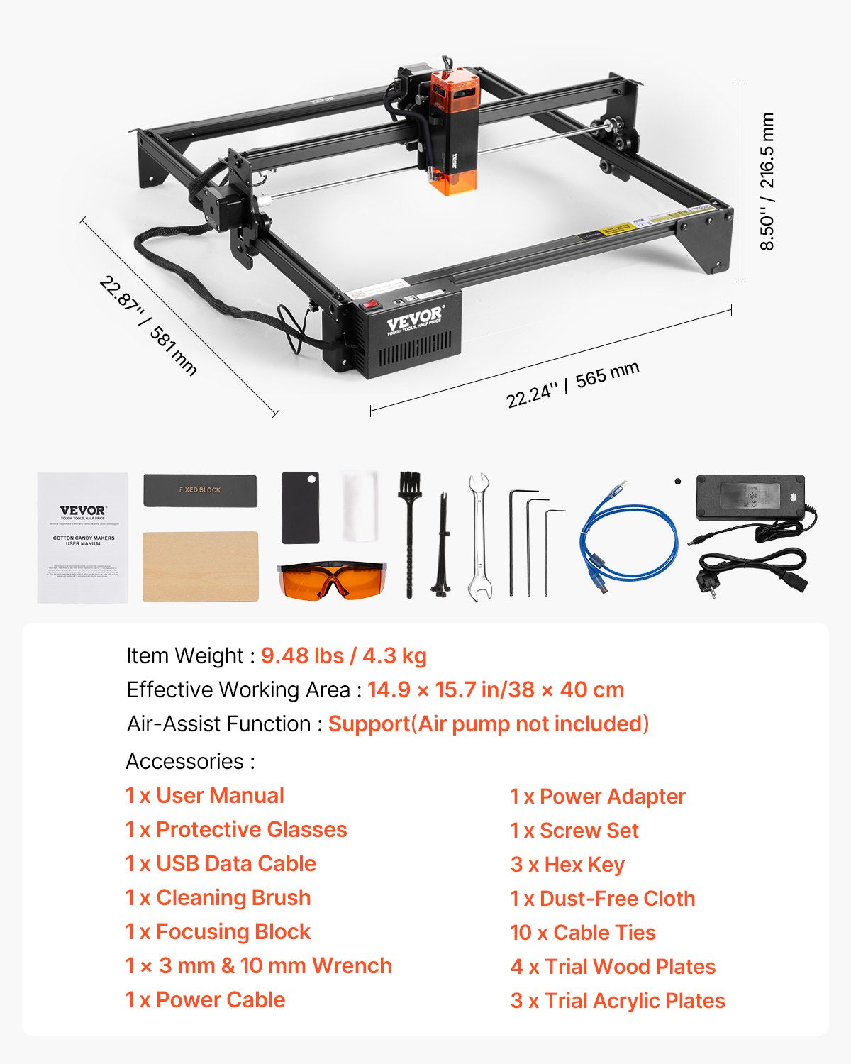 10W Laser Engraver Cutter with 14.9" x 15.7" Working Area