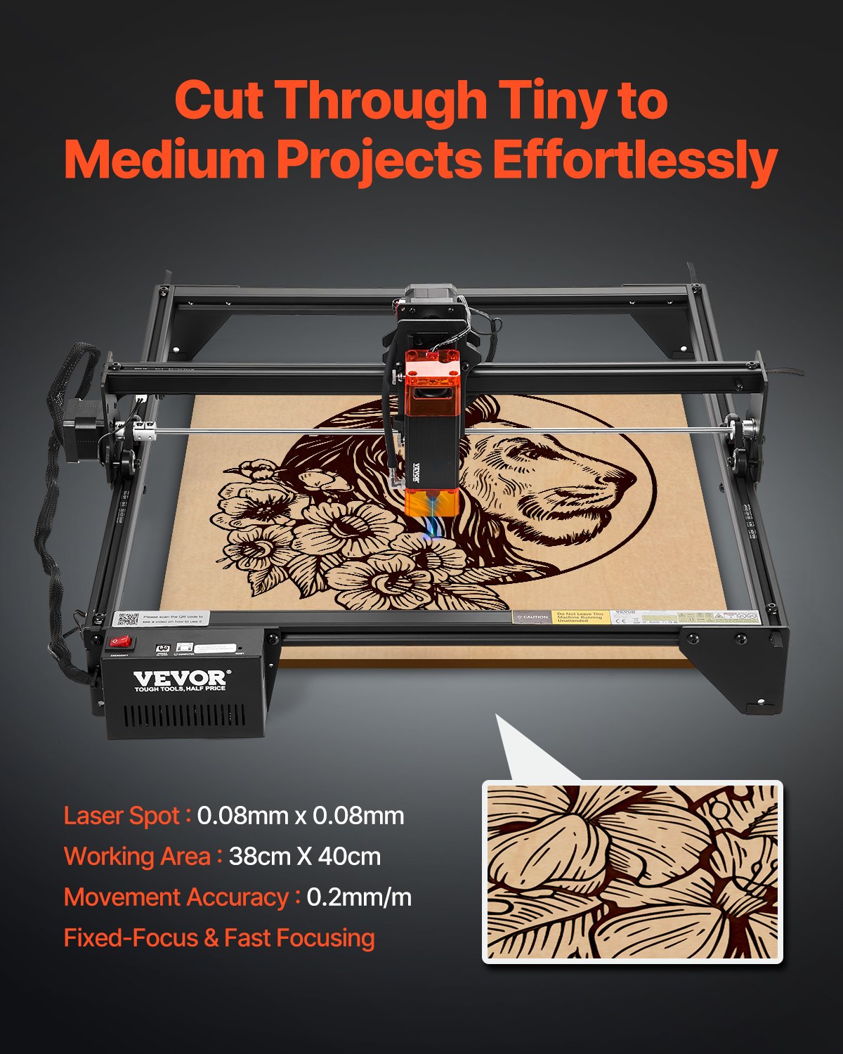 Laser Engraver 5W Cutter Machine 38x40cm Working Area 10000mm/min for Wood/Metal