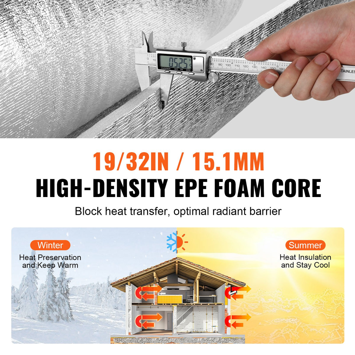 Double Reflective Insulation Roll 48x25ft Aluminum Foil Foam Thermal Shield