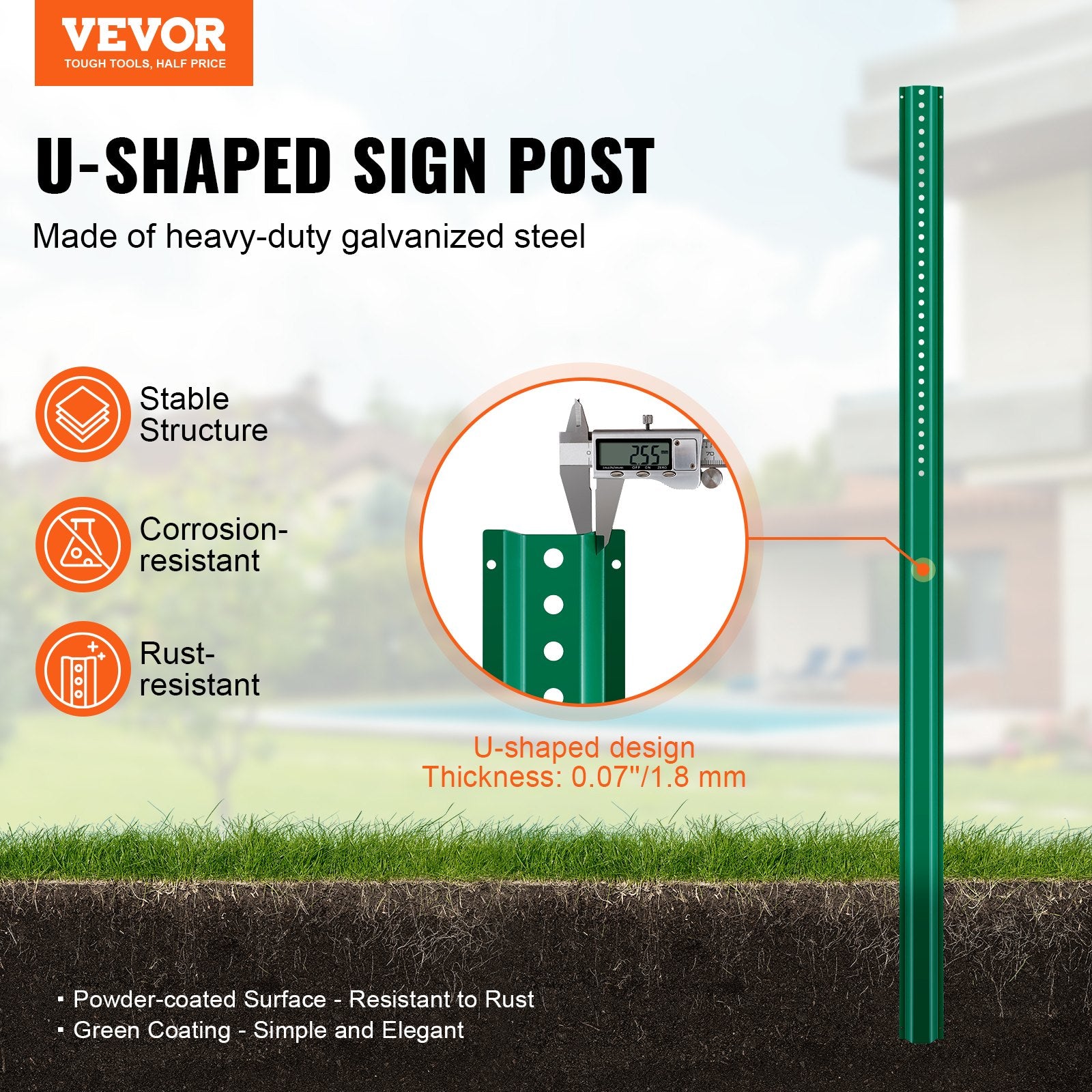 U-Channel Sign Post 6FT 4 Pack Green Heavy Duty Steel Fence Garden Traffic