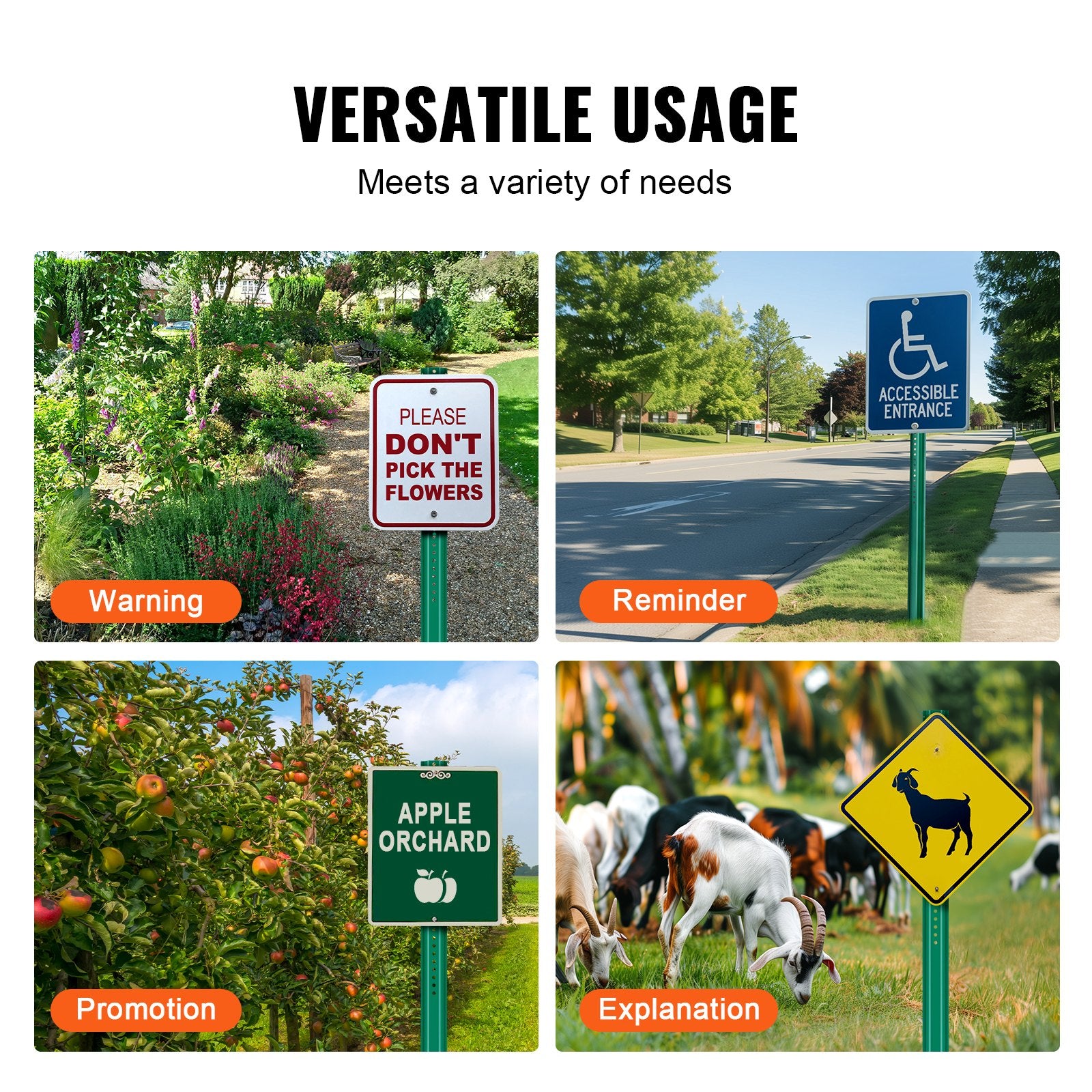 U-Channel Sign Post 6FT 4 Pack Green Heavy Duty Steel Fence Garden Traffic