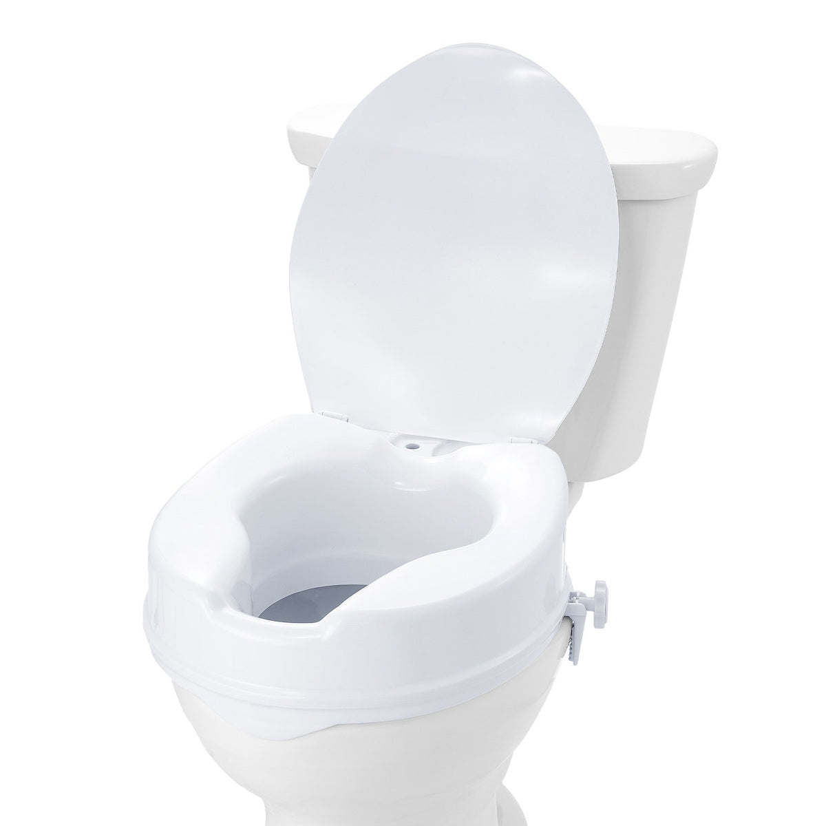 Raised Toilet Seat 100mm Height 136kg Capacity Screw Rod Locking Universal Riser