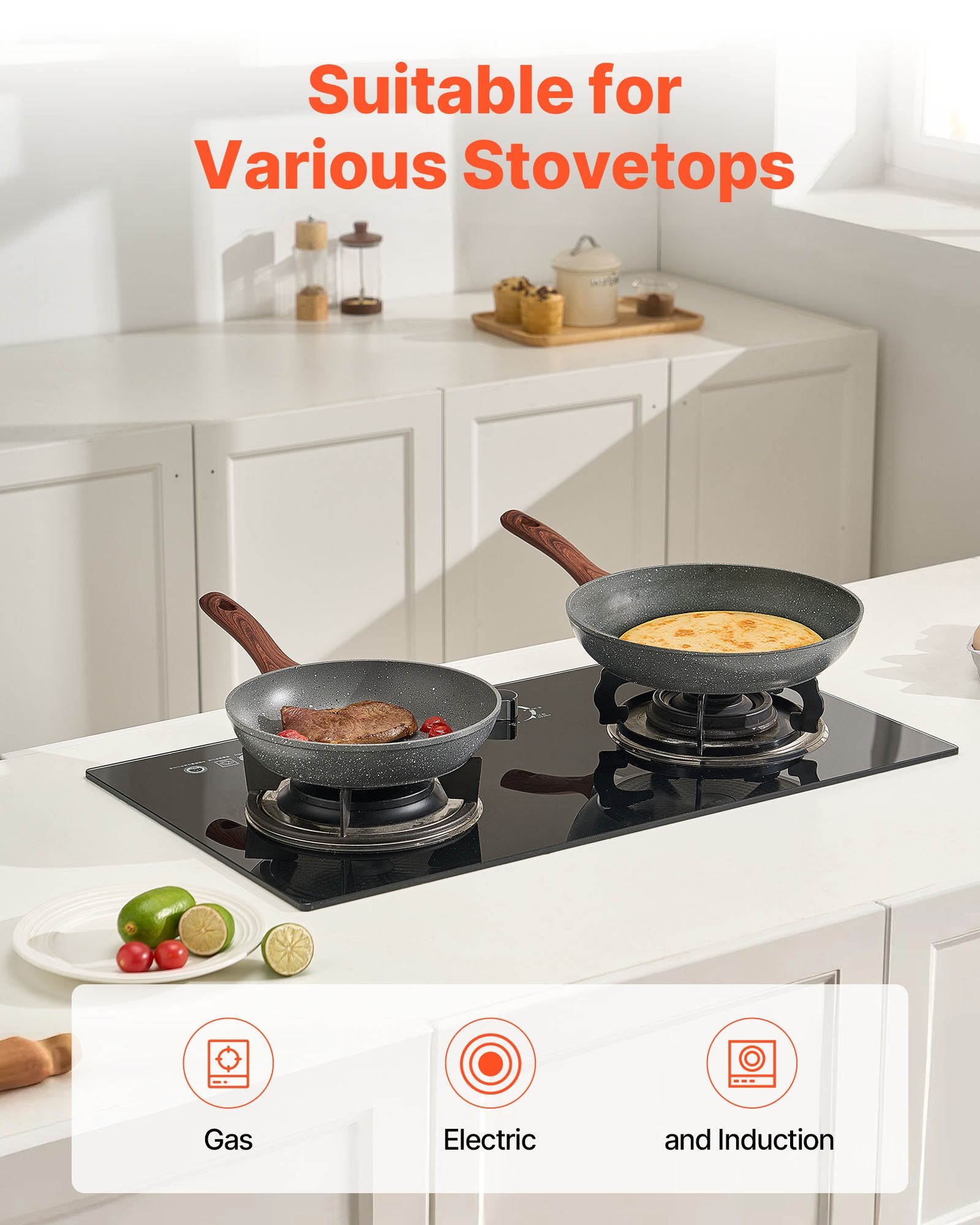 Frying Pan Skillet 3-Piece Nonstick Heavy-Duty Heat-Resistant Handle