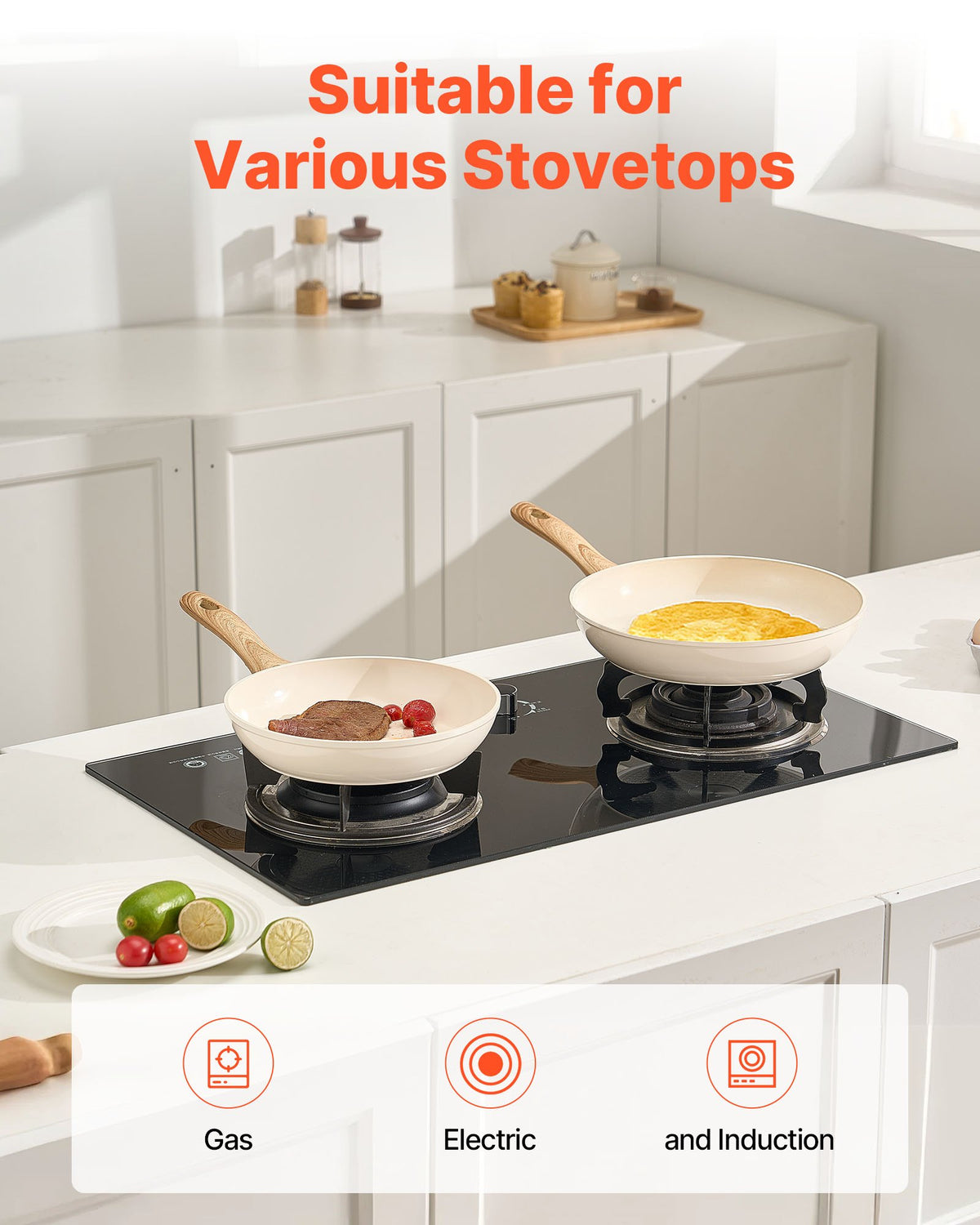 Frying Pan Skillet 3-Pcs (200/240/280mm) Nonstick Ceramic Heat-Resistant Handle
