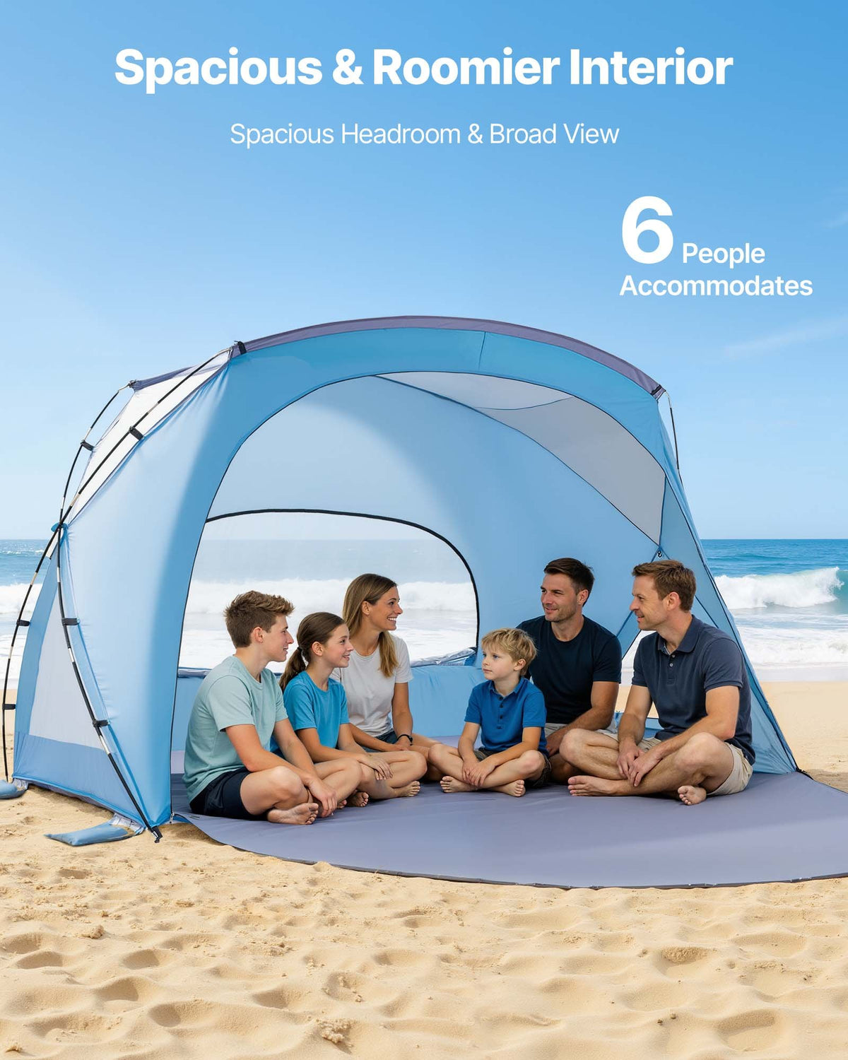 Beach Tent Sun Shelter 6 Person UPF50+ Portable Canopy Sand Pockets Carry Bag