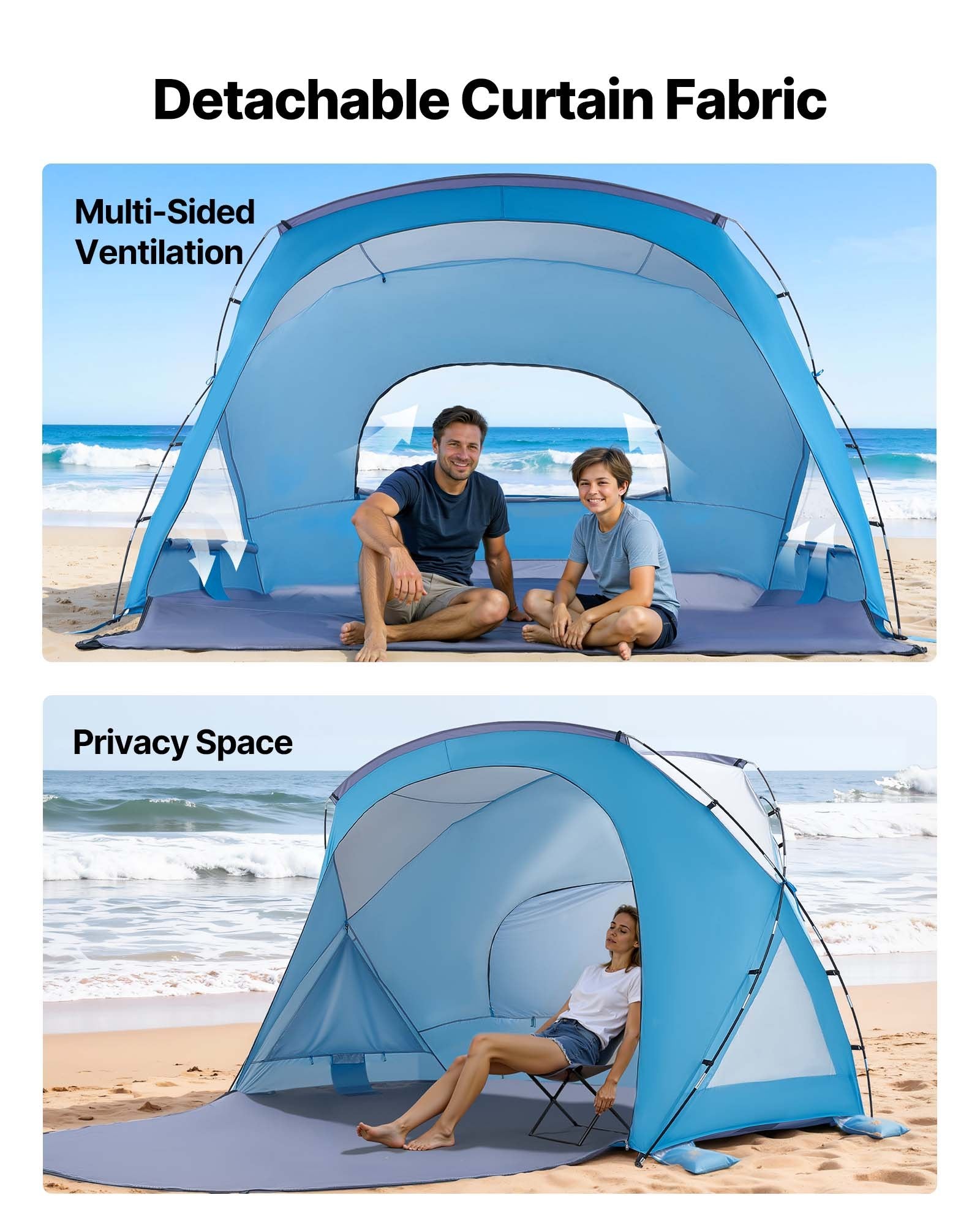 Beach Tent Sun Shelter 6 Person UPF50+ Portable Canopy Sand Pockets Carry Bag