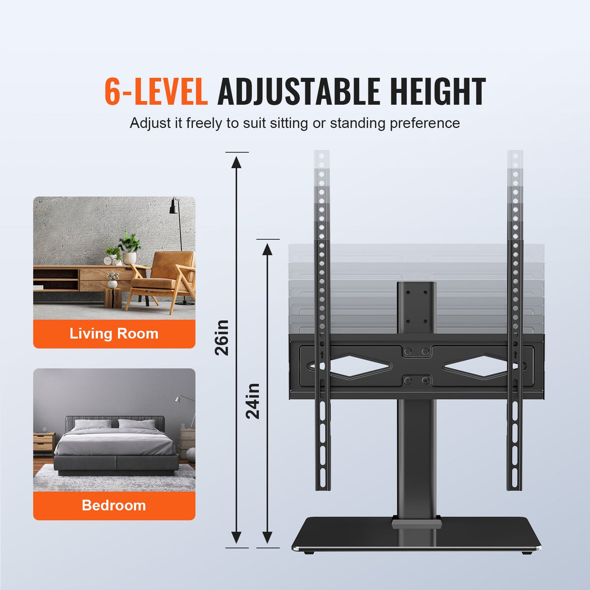 TV Stand Mount Swivel Universal 32-55in TVs Height Adjustable Floor Stand Glass