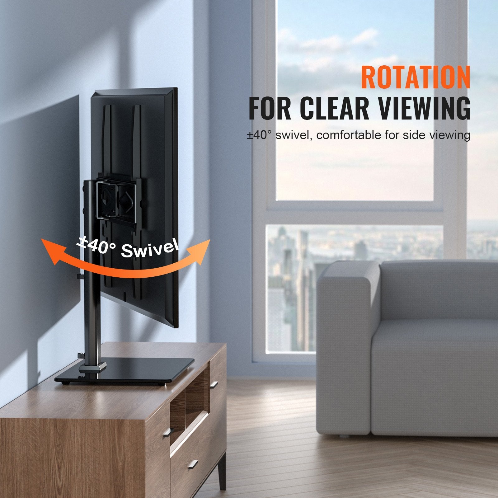 TV Stand Mount Swivel Universal 32-55in TVs Height Adjustable Floor Stand Glass