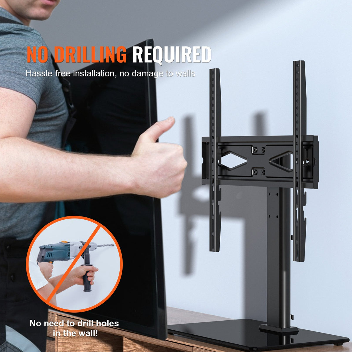TV Stand Mount Swivel Universal 32-55in TVs Height Adjustable Floor Stand Glass