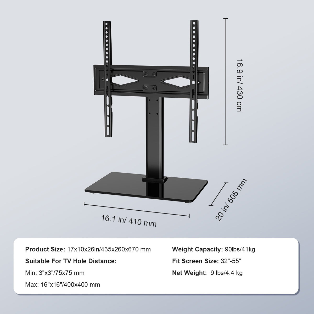 TV Stand Mount Swivel Universal 32-55in TVs Height Adjustable Floor Stand Glass