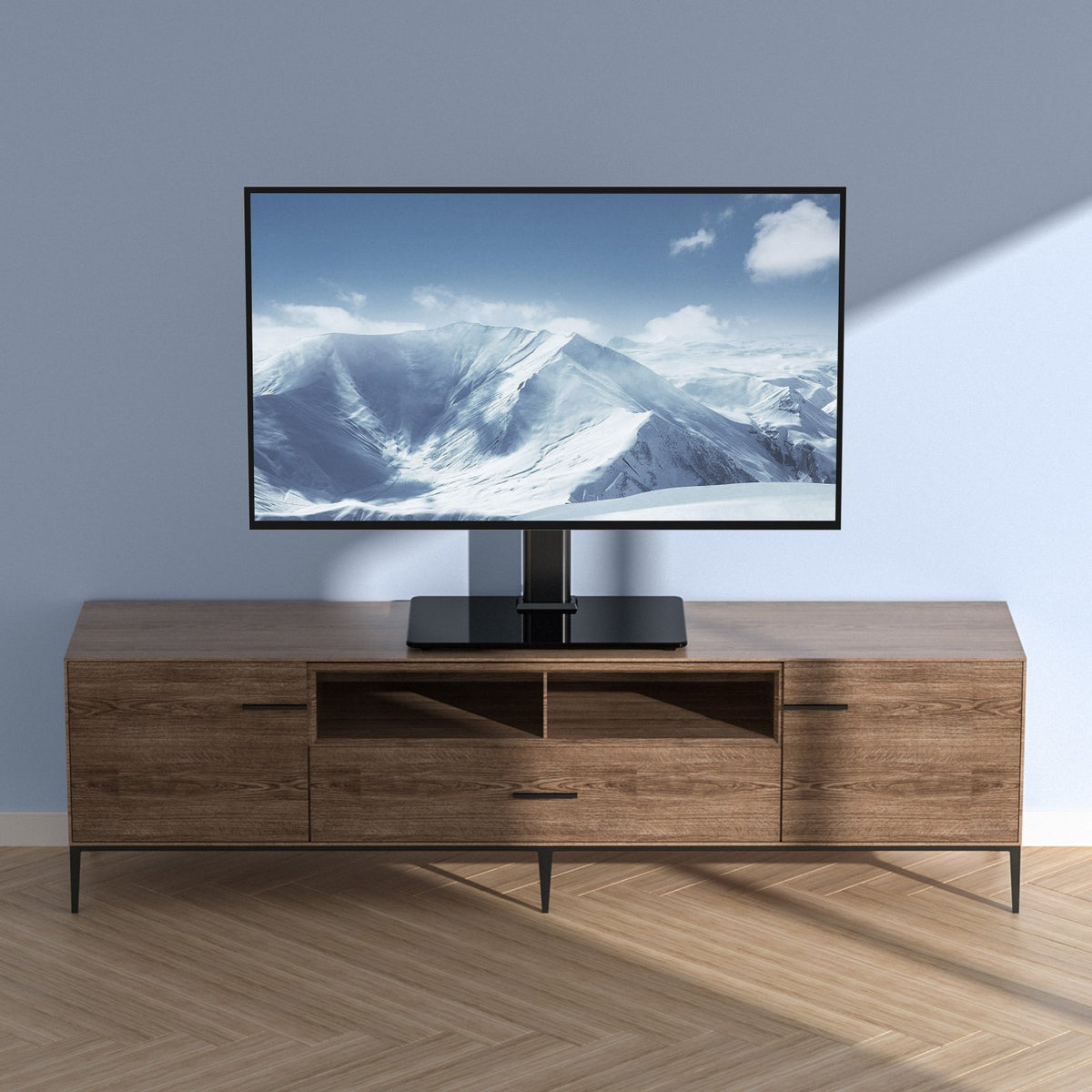 TV Stand Mount Swivel Universal 32-55in TVs Height Adjustable Floor Stand Glass