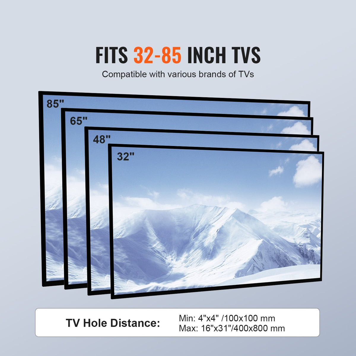 TV Stand Mount Swivel Tall 32-85in TVs Height Adjustable Floor Stand Glass Base