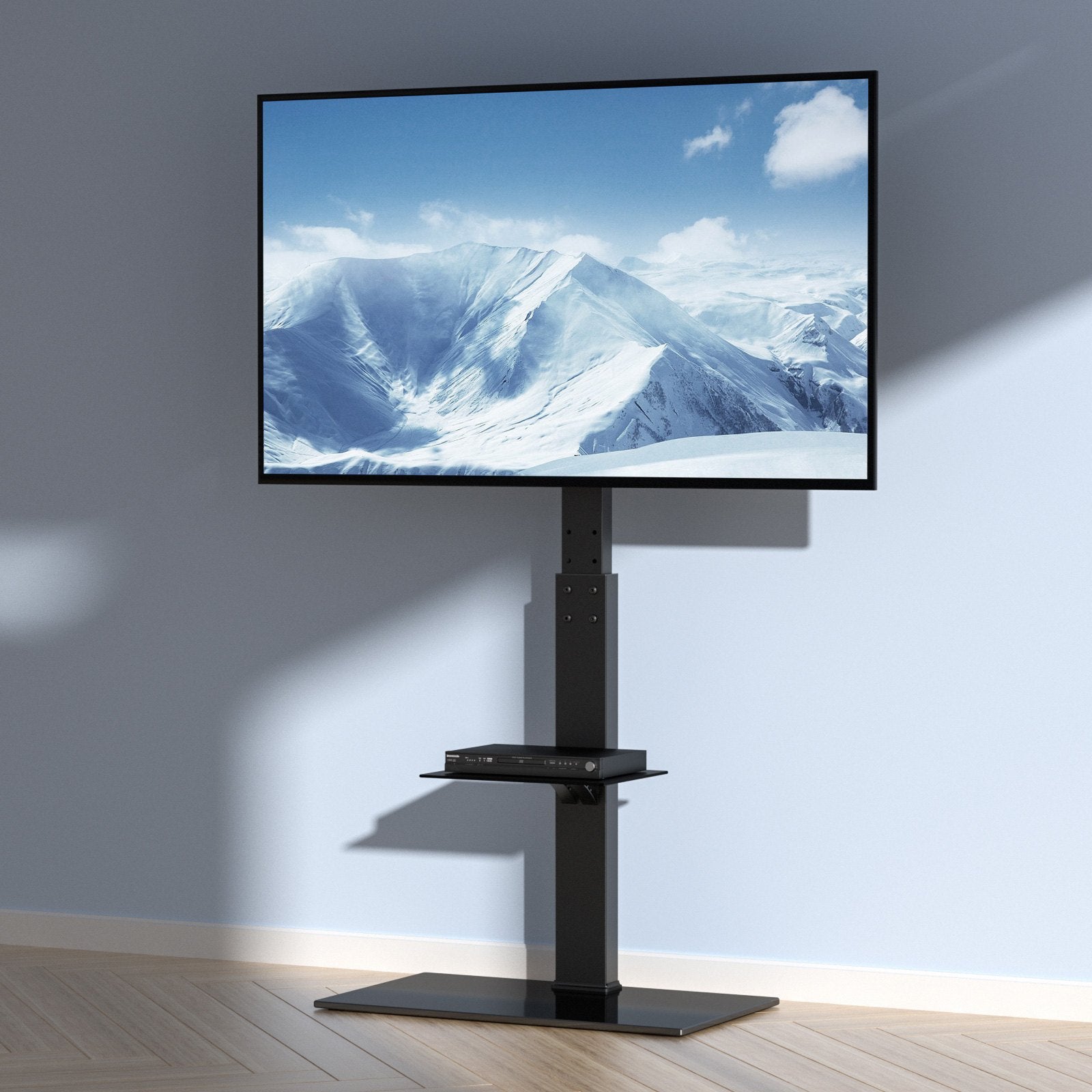 TV Stand Mount Swivel Tall 32-85in TVs Height Adjustable Floor Stand Glass Base