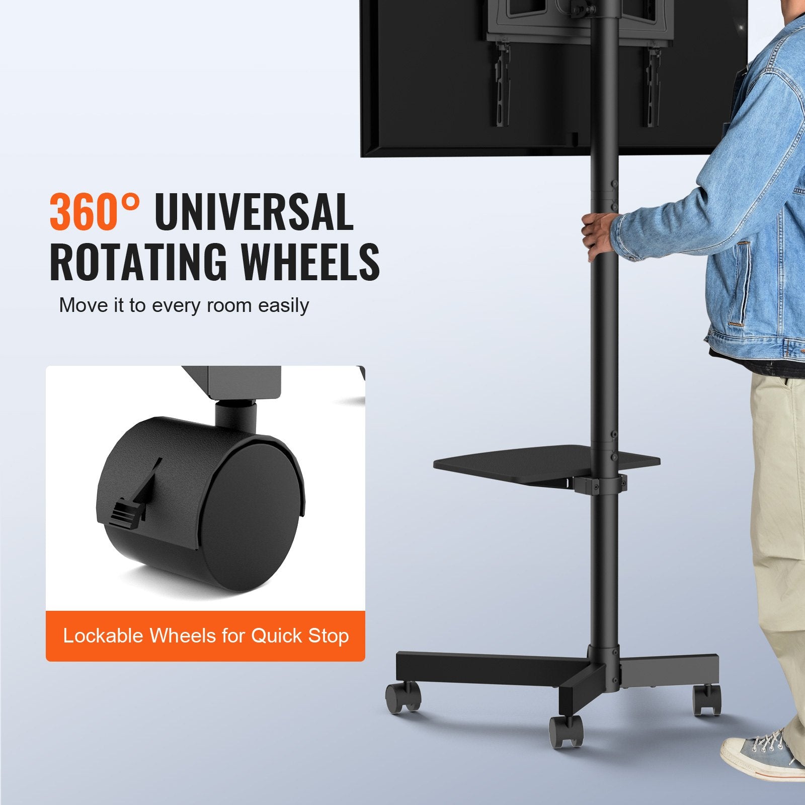 Mobile TV St& Cart for 23-60" TVs Height Adjustable Portable Rolling St& with