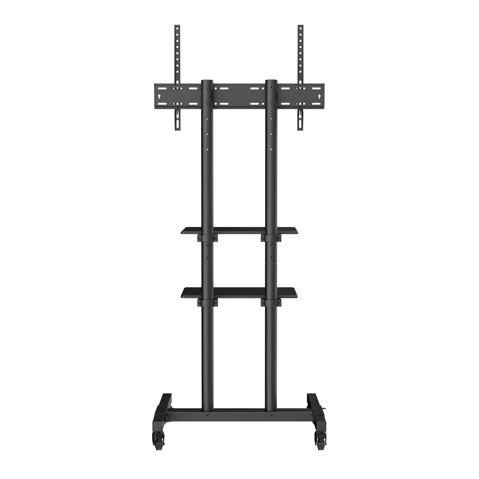 Mobile TV Stand 32-70in Height Adjustable Portable Rolling Cart Double Tray
