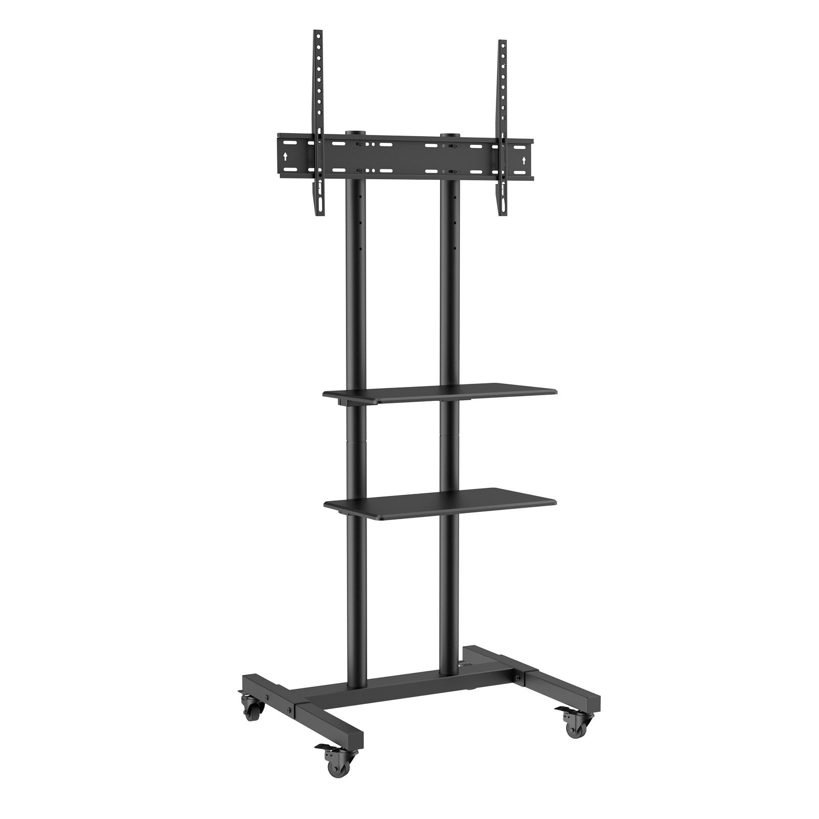 Mobile TV Stand 32-70in Height Adjustable Portable Rolling Cart Double Tray