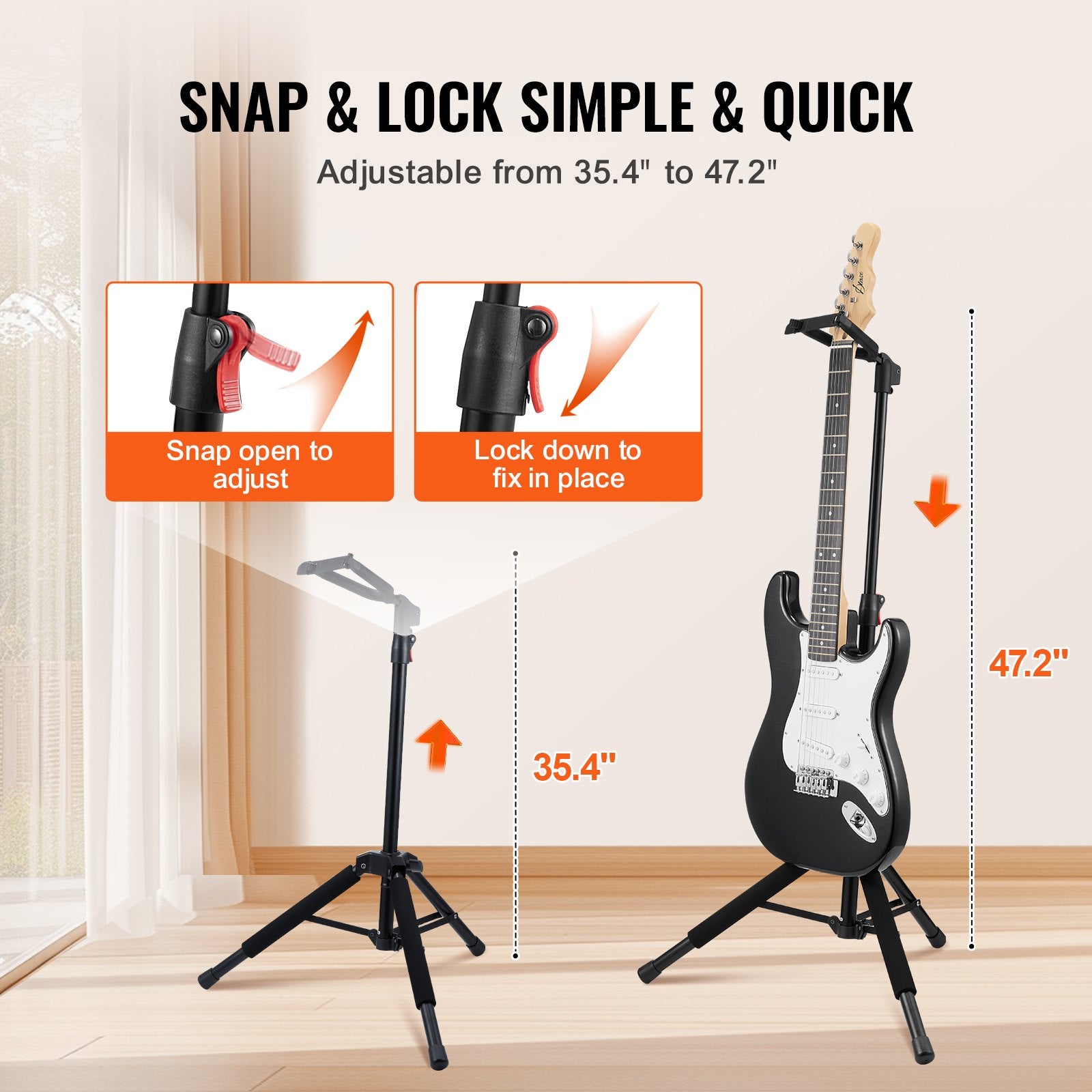 Tripod Guitar Stand Foldable 33lbs Load Adjustable Height for Acoustic Electric
