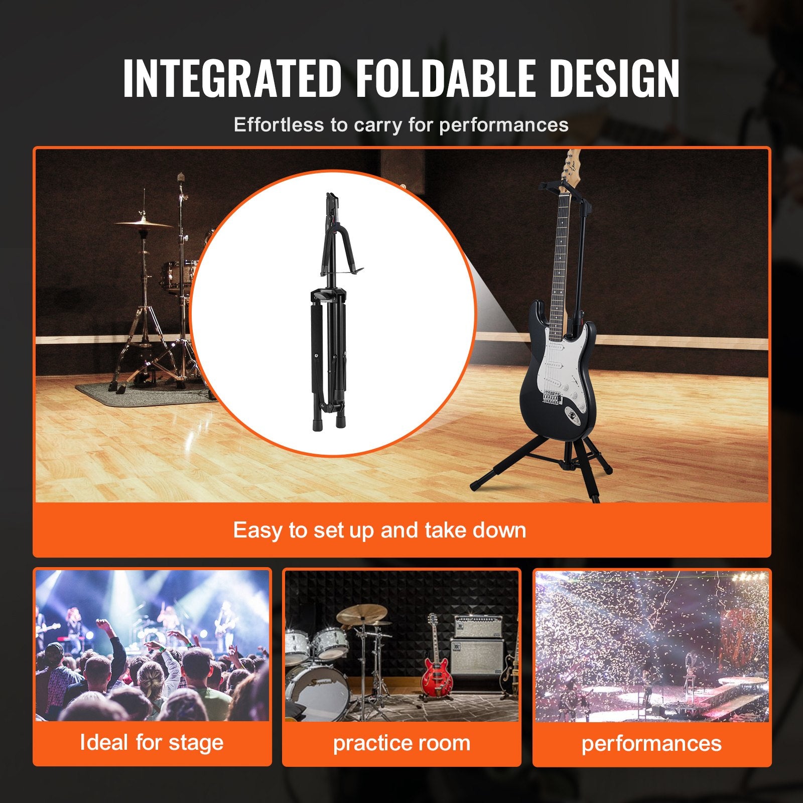 Tripod Guitar Stand Foldable 33lbs Load Adjustable Height for Acoustic Electric