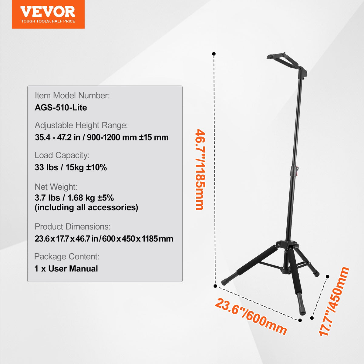 Tripod Guitar Stand Foldable 33lbs Load Adjustable Height for Acoustic Electric