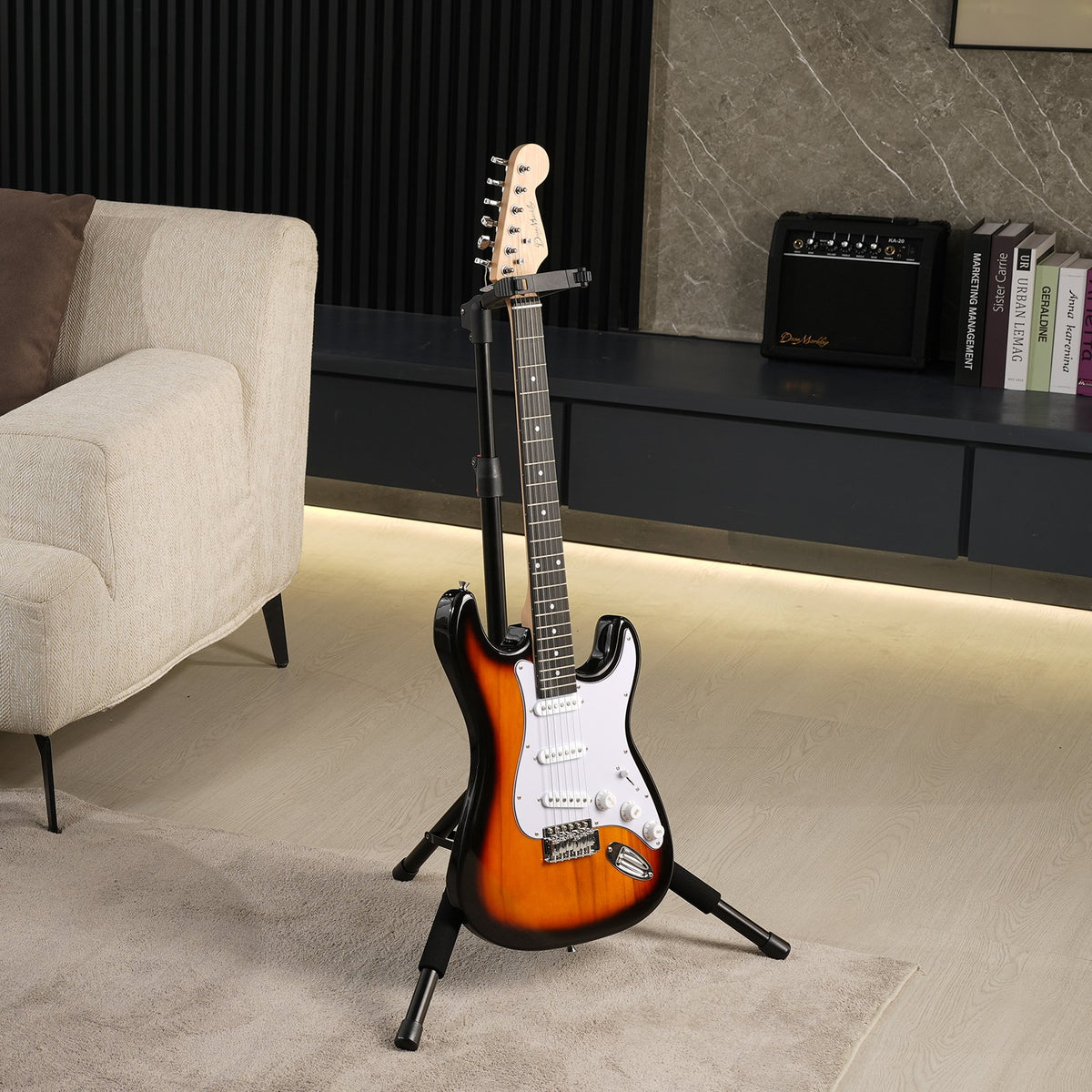 Tripod Guitar Stand Foldable 33lbs Load Adjustable Height for Acoustic Electric