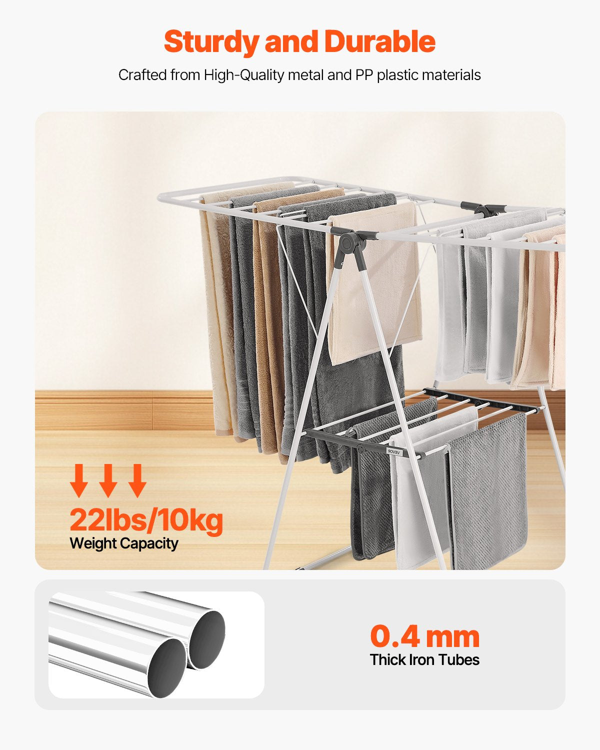 Clothes Drying Rack 2-Tier Foldable with Sock Clips & 21 Rods, Adjustable Metal