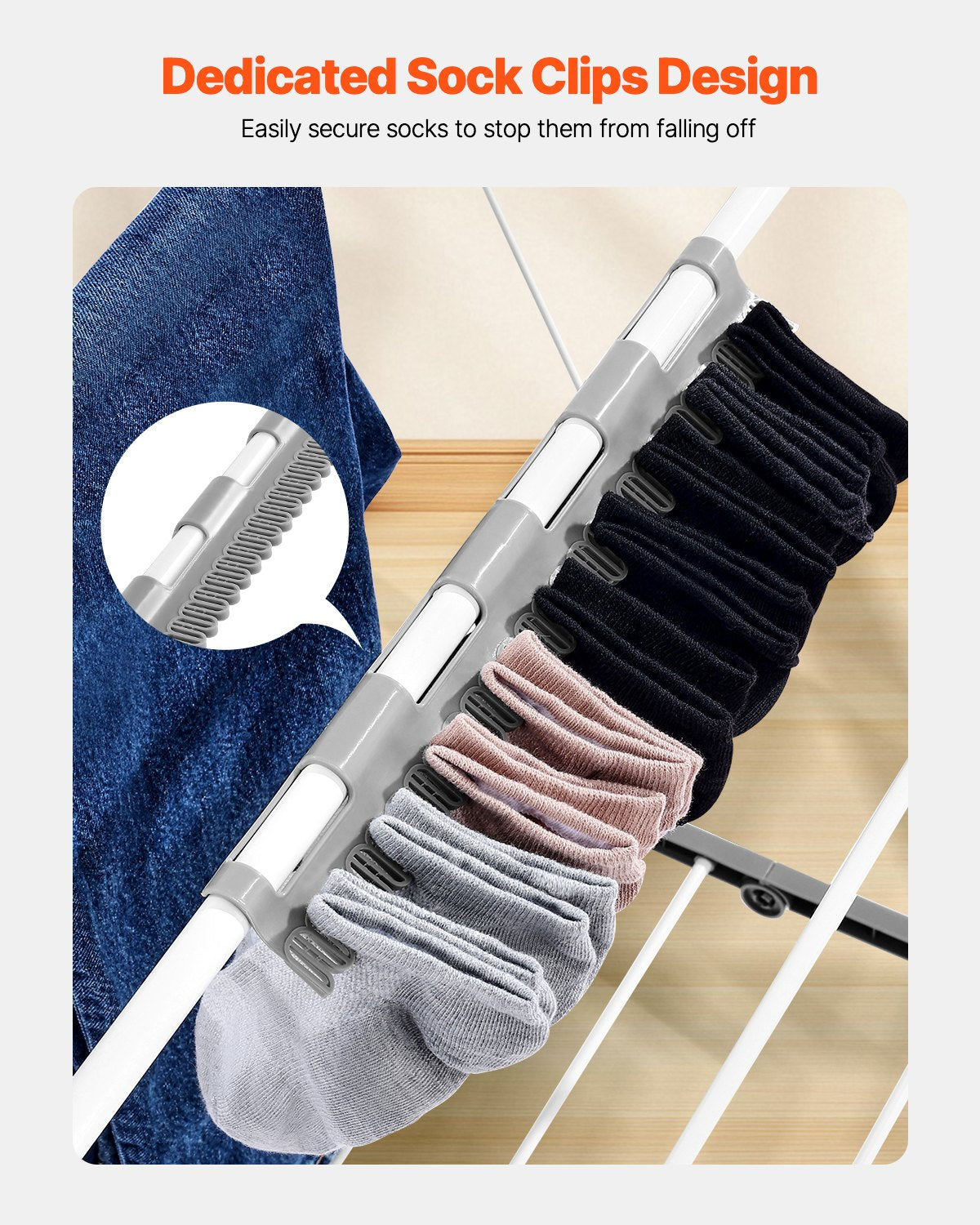 Clothes Drying Rack 2-Tier Foldable with Sock Clips & 21 Rods, Adjustable Metal