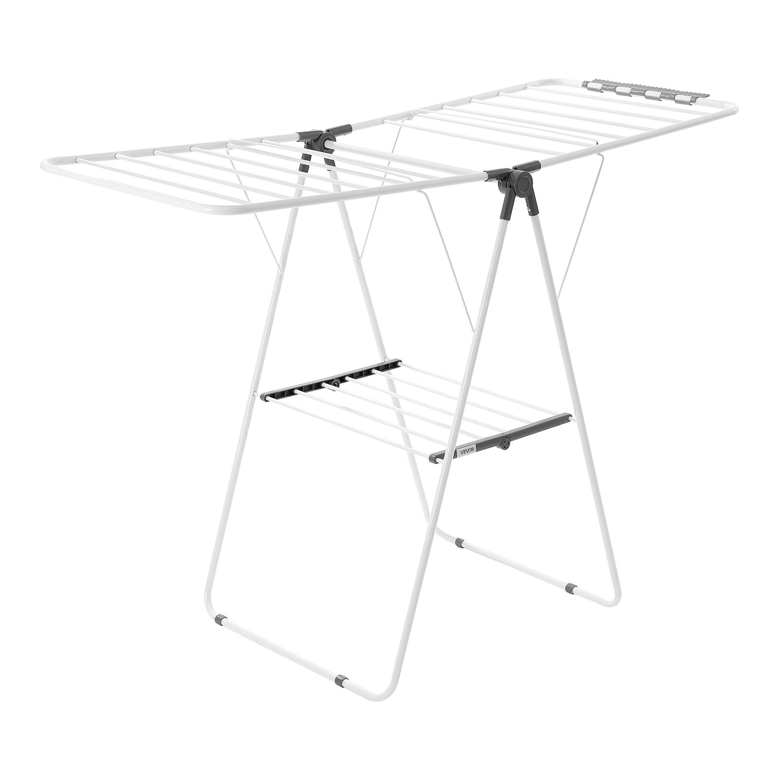 Clothes Drying Rack 2-Tier Foldable with Sock Clips & 21 Rods, Adjustable Metal