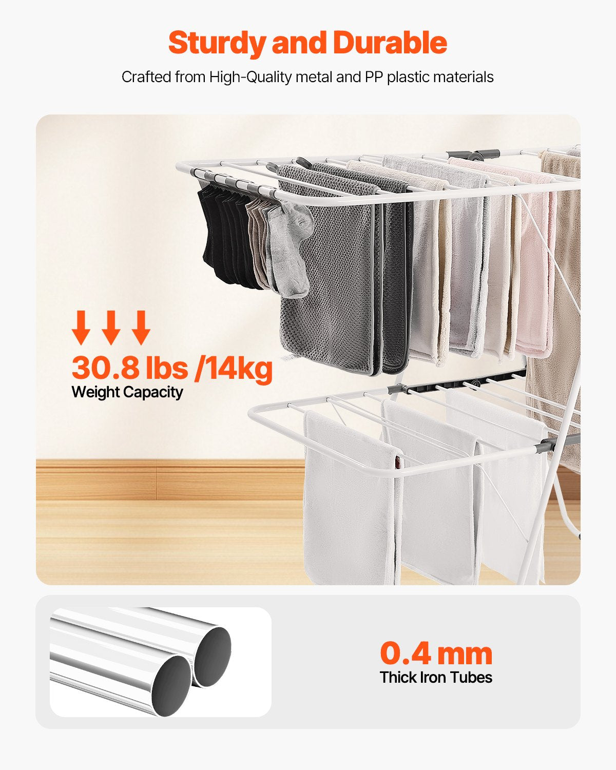 2-Tier Foldable Clothes Drying Rack with 31 Rods and Sock Clips