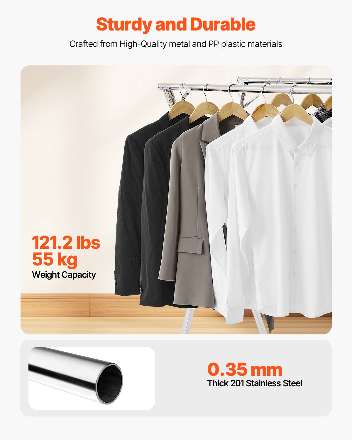 2-Tier Telescopic Clothes Drying Rack with 30 Windproof Holes and Shoe Hooks
