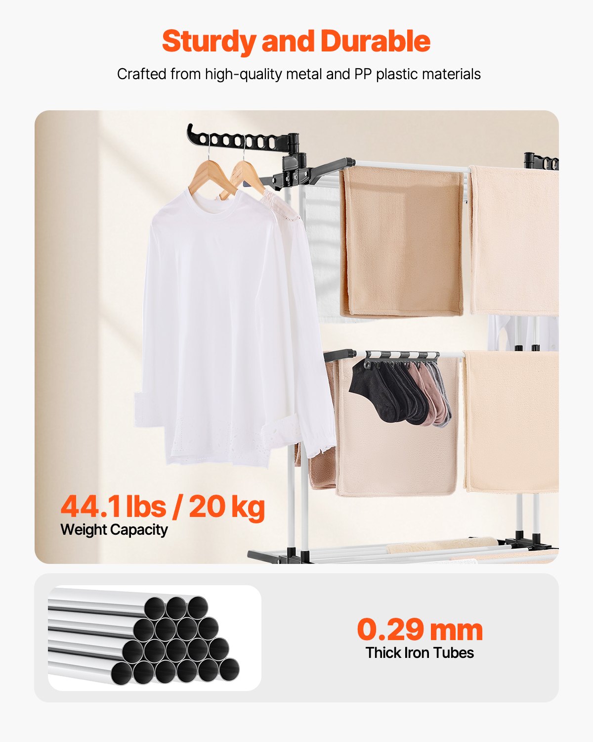 4-Tier Foldable Clothes Drying Rack with 24 Rods and Castors
