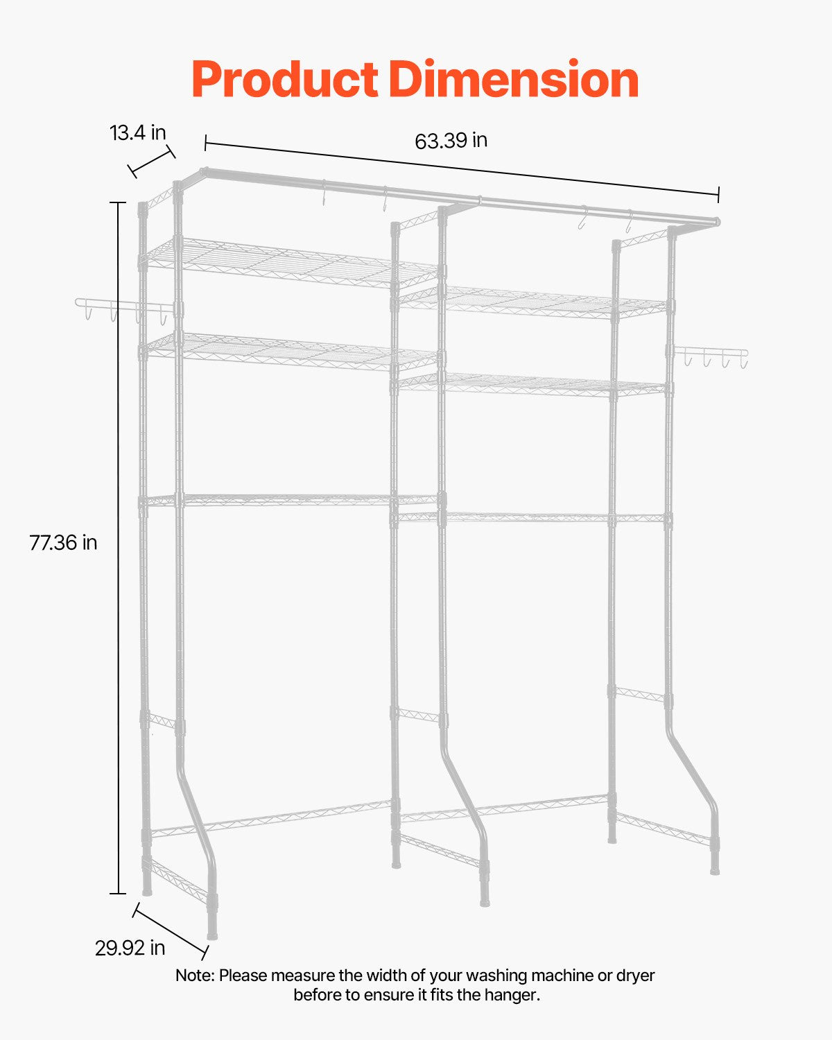 Over Washer Dryer Storage Shelves 6-Tier Adjustable Laundry Rack with Hooks White