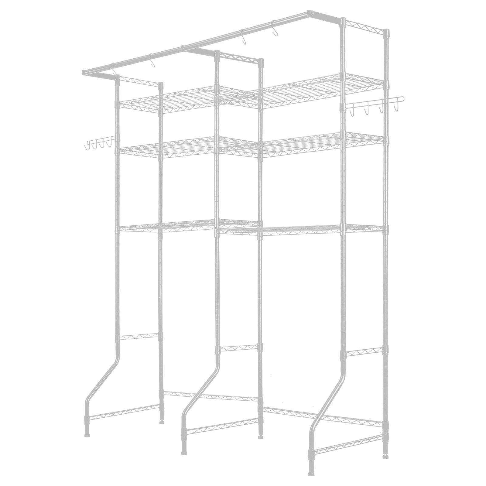 Over Washer Dryer Storage Shelves 6-Tier Adjustable Laundry Rack with Hooks White