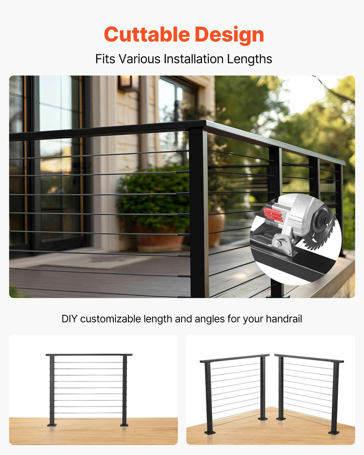 Stainless Steel Handrail 198cm Rectangular Matte Black Adjustable Stair Rail