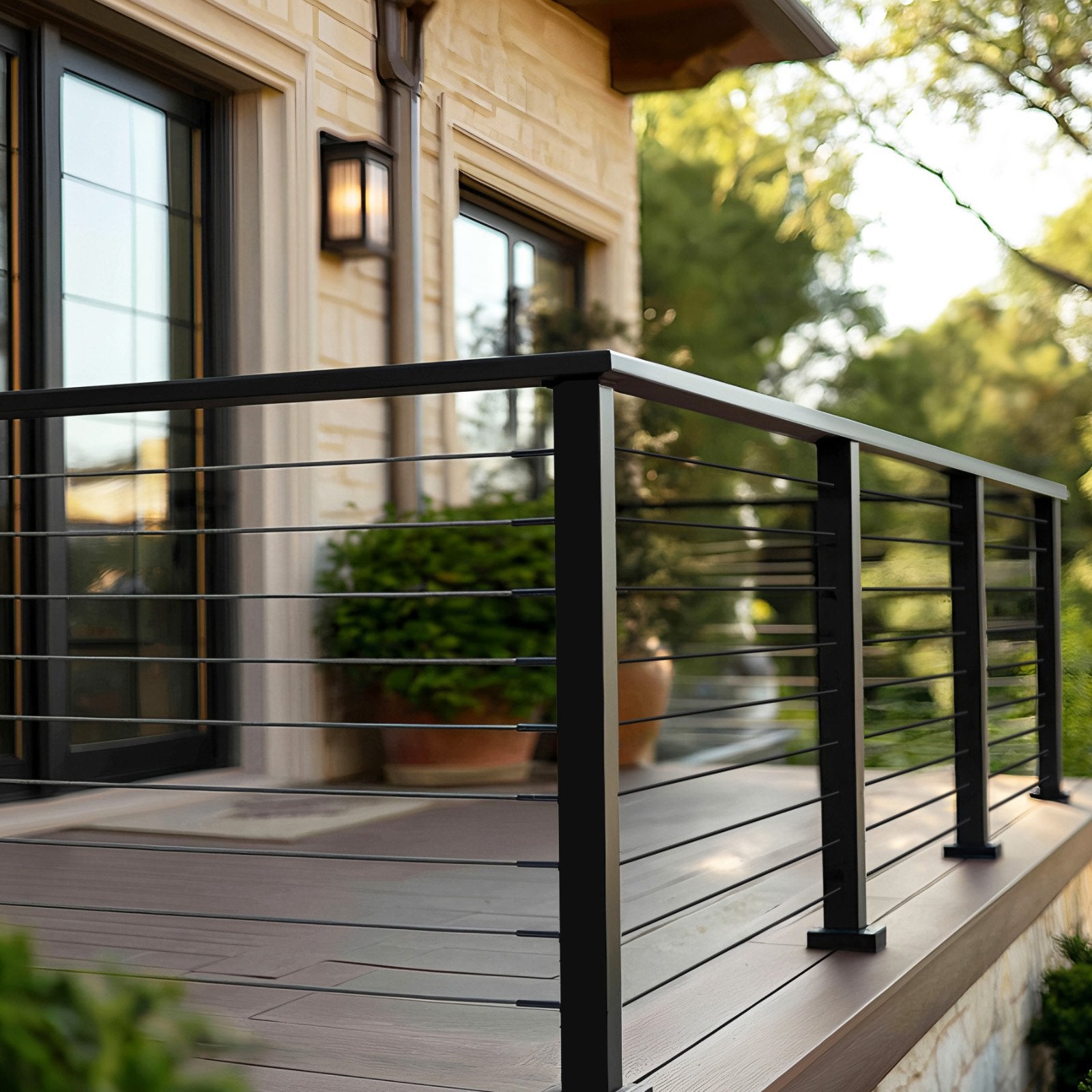 Stainless Steel Handrail 198cm Rectangular Matte Black Adjustable Stair Rail