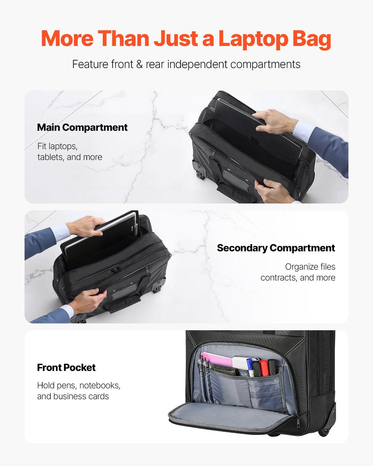 Laptop Bag Rolling Fits 15.6 Inch Wheeled Briefcase Telescoping Handle Black