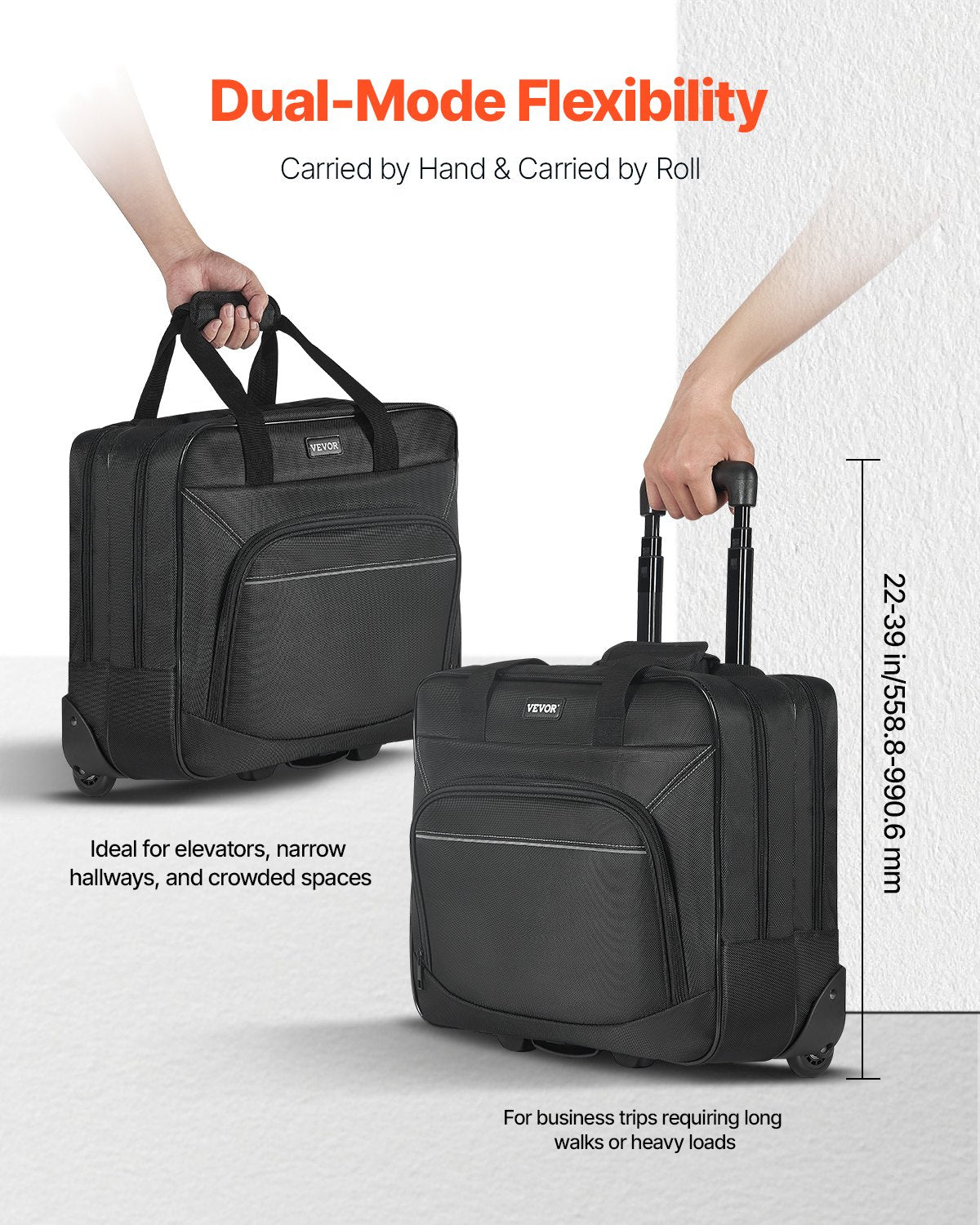 Laptop Bag Rolling Fits 15.6 Inch Wheeled Briefcase Telescoping Handle Black