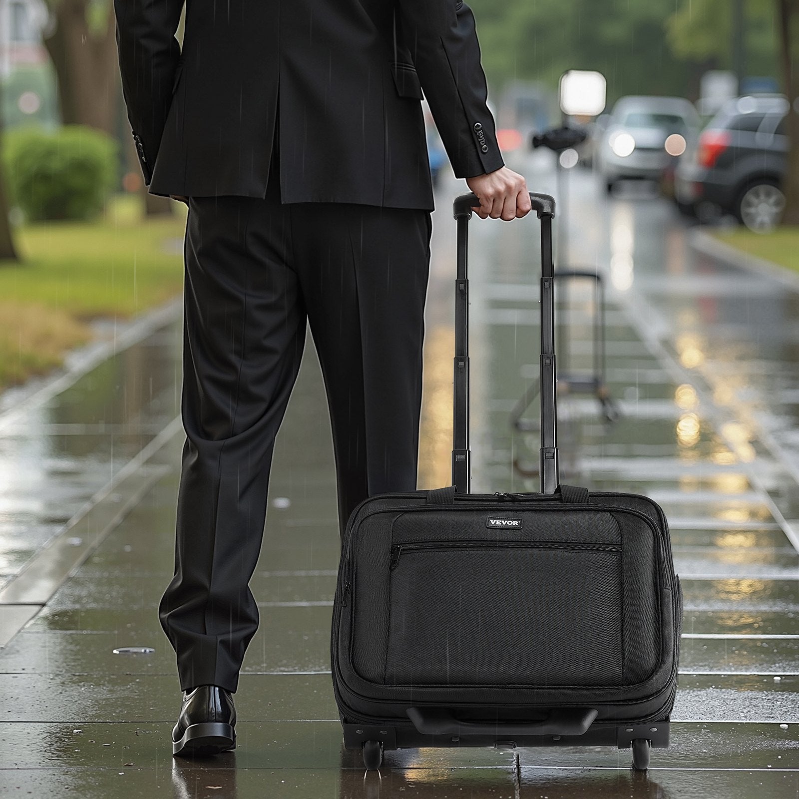 Laptop Bag Rolling Fits 15.6 Inch Wheeled Briefcase Telescoping Handle Black