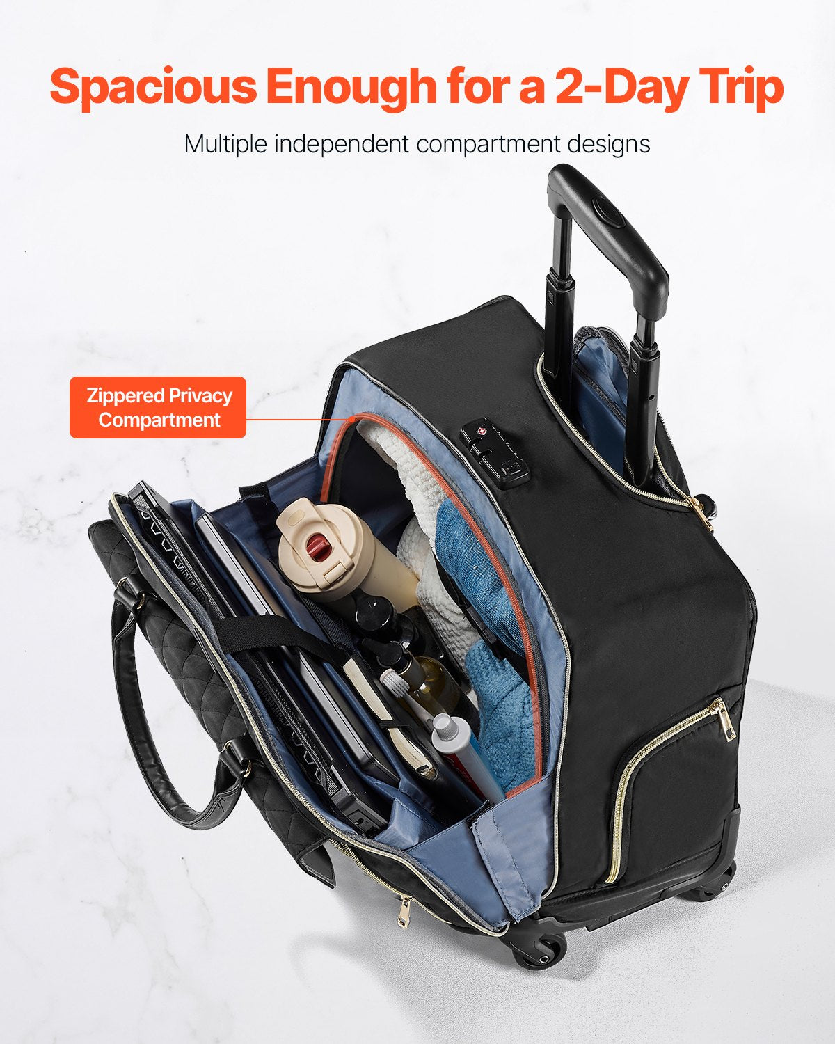 Laptop Bag Rolling Fits 17.3 Inch Wheeled Briefcase 4 Spinner Wheels TSA Lock